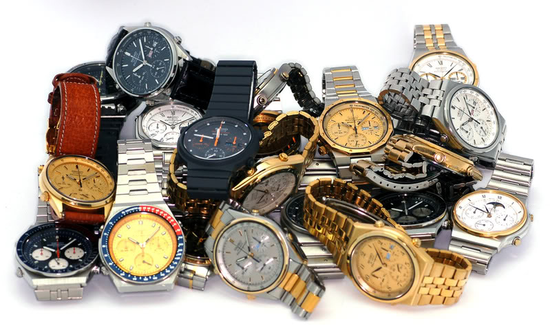Pile of Seiko watches