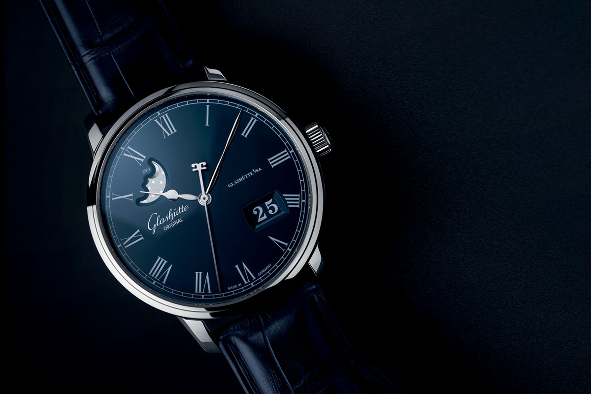 Glashuute Original Senator Panorama Date Moon Phase Boutique Edition Blue Dial