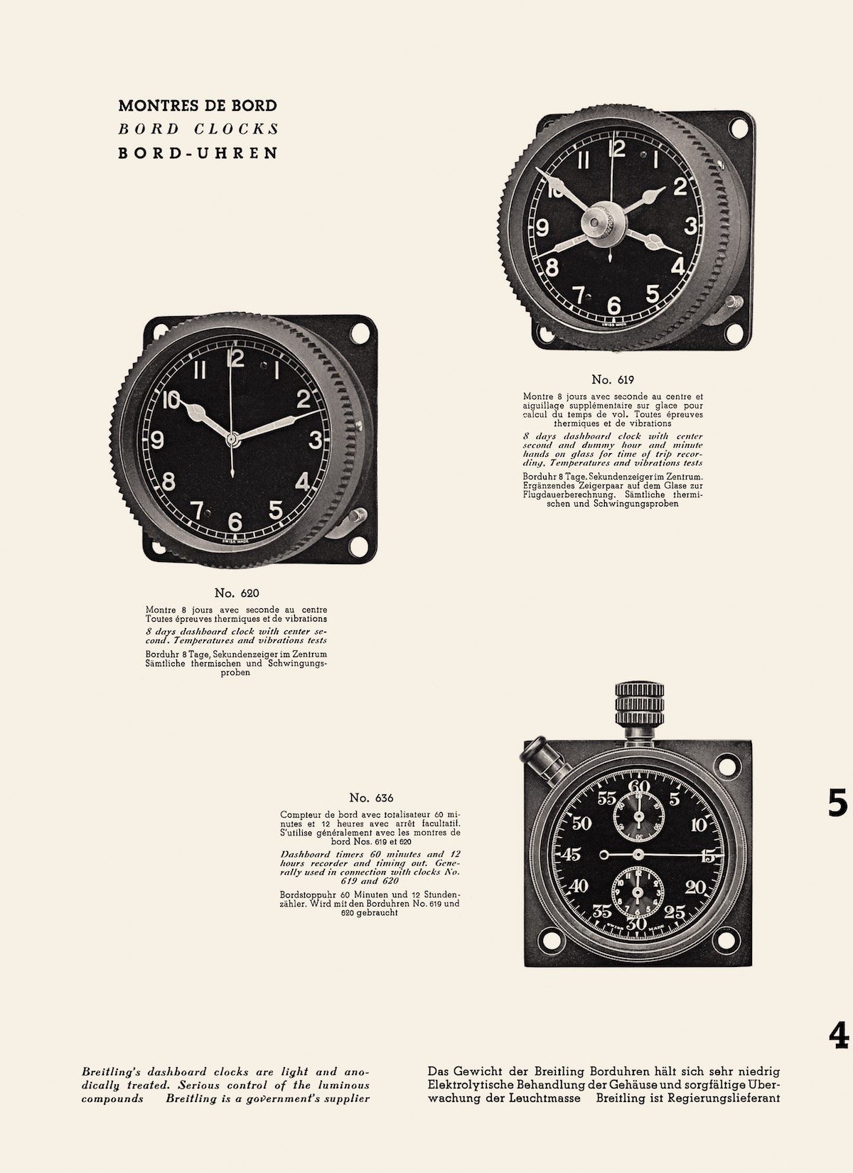 Onboard chronographs and instruments for pilots, Breitling catalog, 1941 Onboard chronographs and instruments for pilots, Breitling catalog, 1941