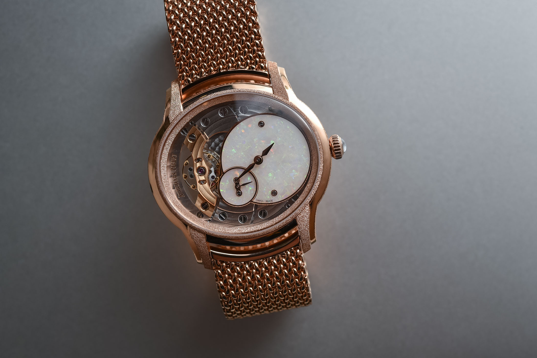 Audemars Piguet Millenary Frosted Gold Opal Dial Polish Mesh Bracelet 77244