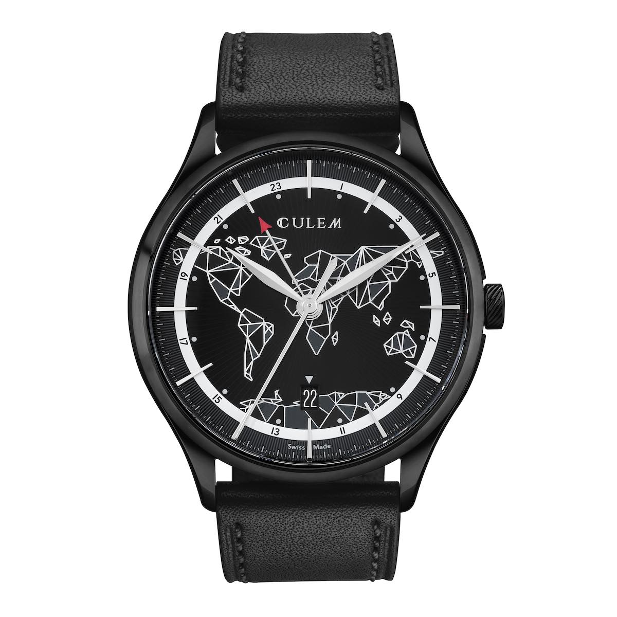 CuleM World GMT - 1 - Frame Black - Front- Accessible Travelers Watch Kickstarter CuleM World GMT Accessible Travelers Watch Kickstarter
