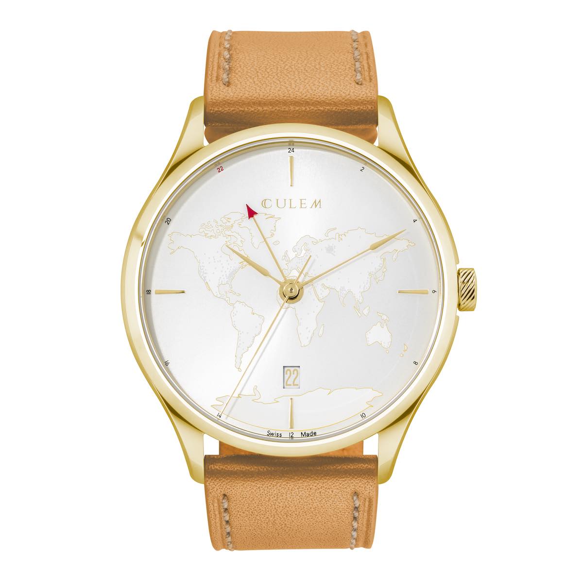 CuleM World GMT - 1 - Lights Gold - Front Day- Accessible Travelers Watch Kickstarter CuleM World GMT Accessible Travelers Watch Kickstarter