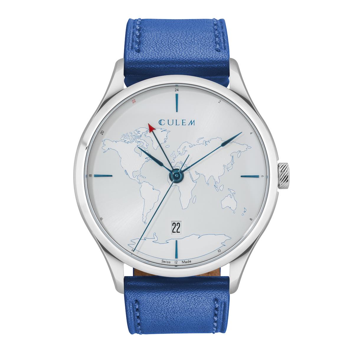 CuleM World GMT - 3 - Lights Blue - Front Day- Accessible Travelers Watch Kickstarter CuleM World GMT Accessible Travelers Watch Kickstarter