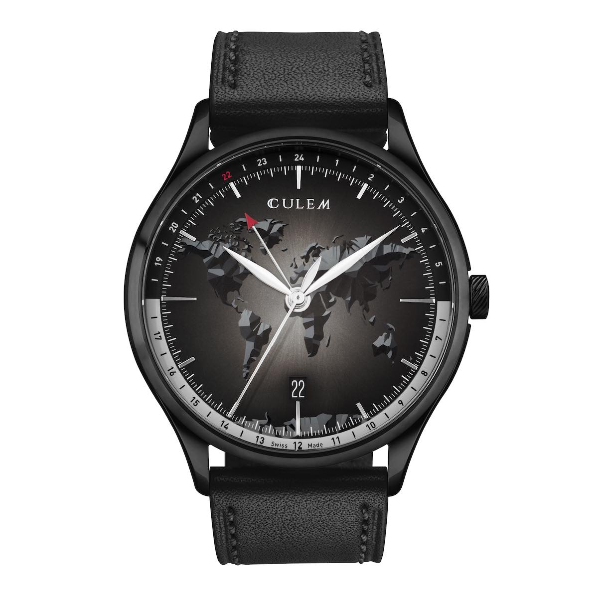 CuleM World GMT - 3 - Portal Black - Front- Accessible Travelers Watch Kickstarter CuleM World GMT Accessible Travelers Watch Kickstarter