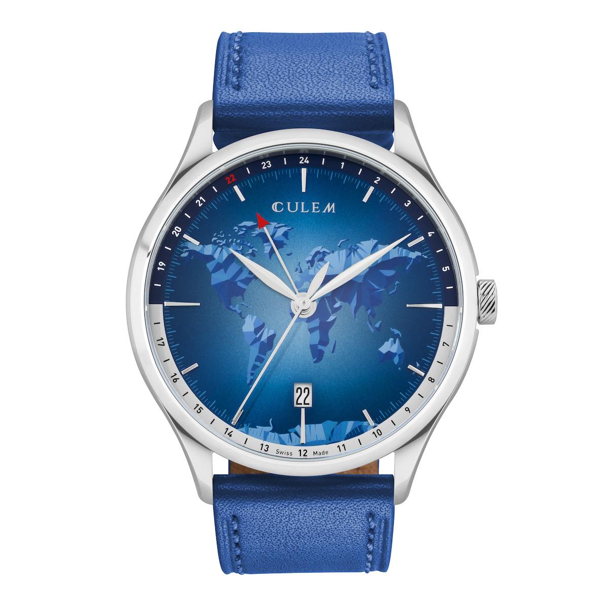 CuleM World GMT - 3 - Portal Blue - Front- Accessible Travelers Watch Kickstarter CuleM World GMT Accessible Travelers Watch Kickstarter