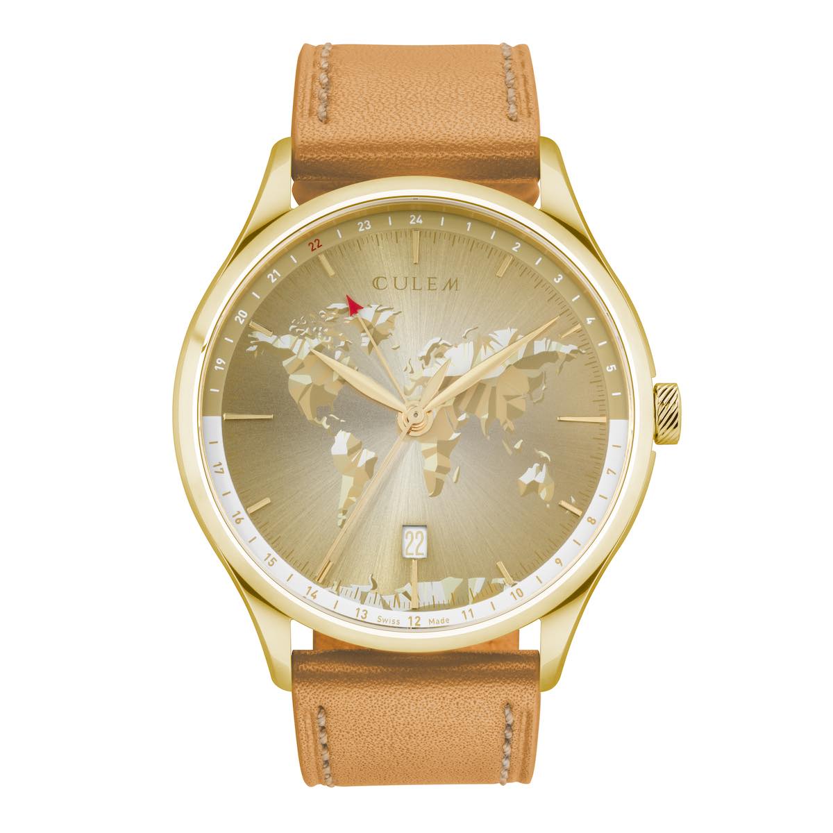 CuleM World GMT - 3 - Portal Gold - Front- Accessible Travelers Watch Kickstarter CuleM World GMT Accessible Travelers Watch Kickstarter