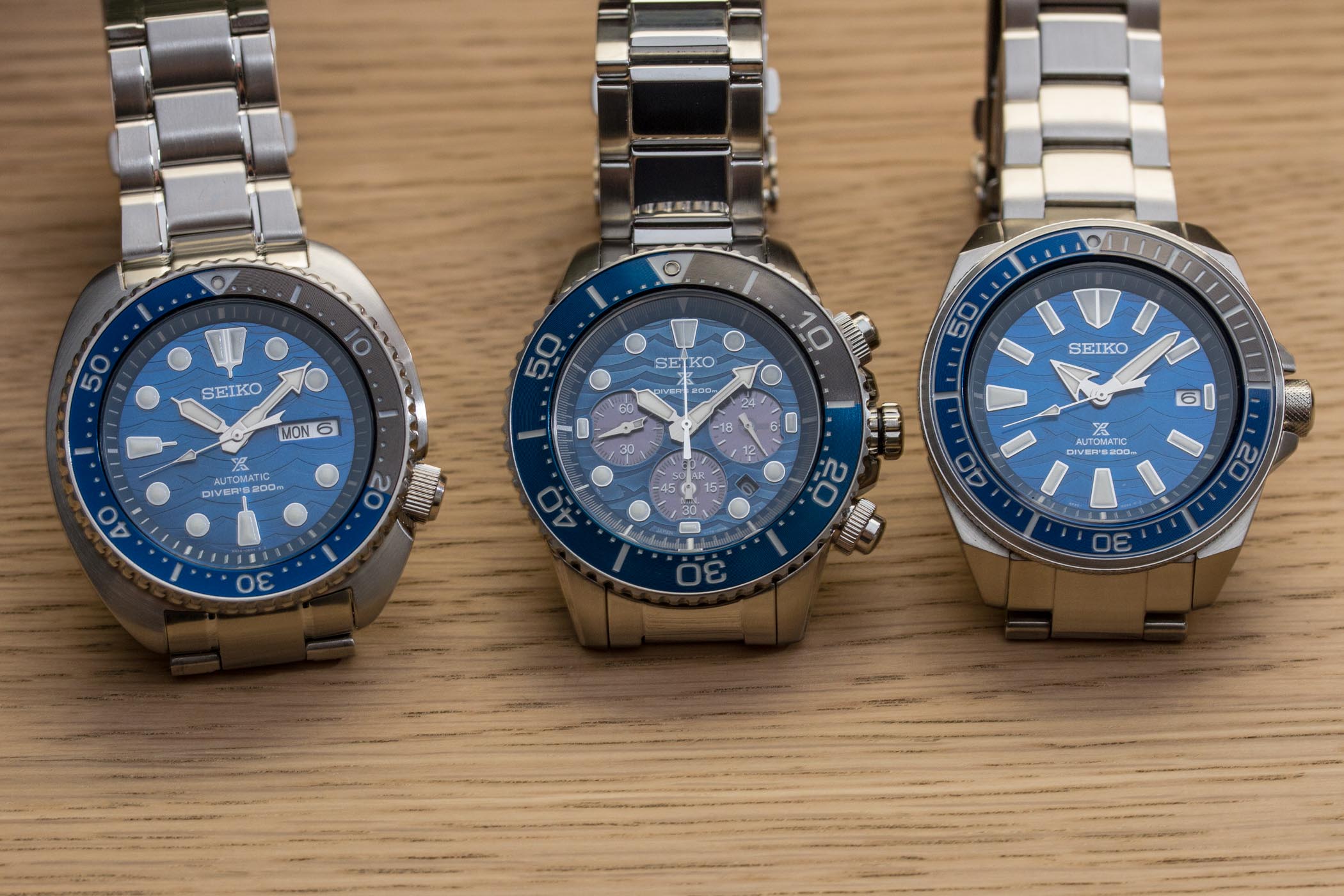 Seiko Save The Ocean Special Edition 2019 Turtle SRPD21K1, Samurai SRPD23K1 & Solar Chrono SSC741P1