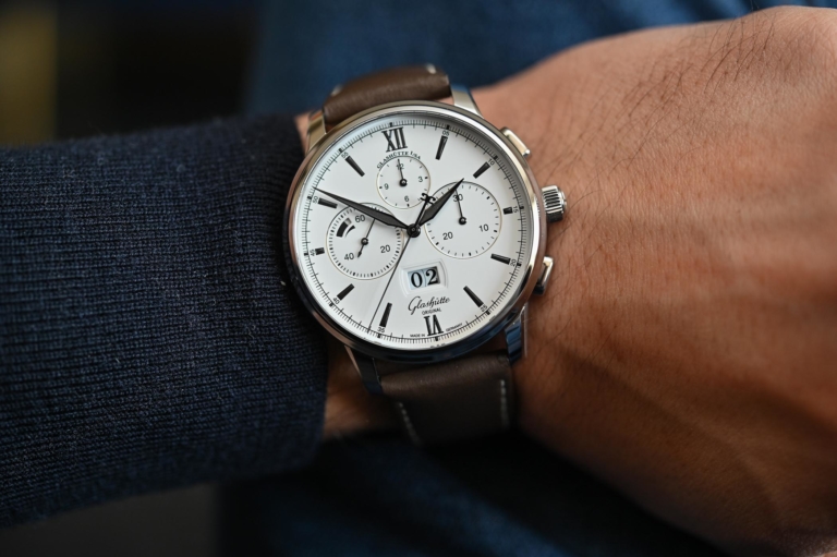 Glashutte Original Senator Chronograph Panorama Date Steel White Dial