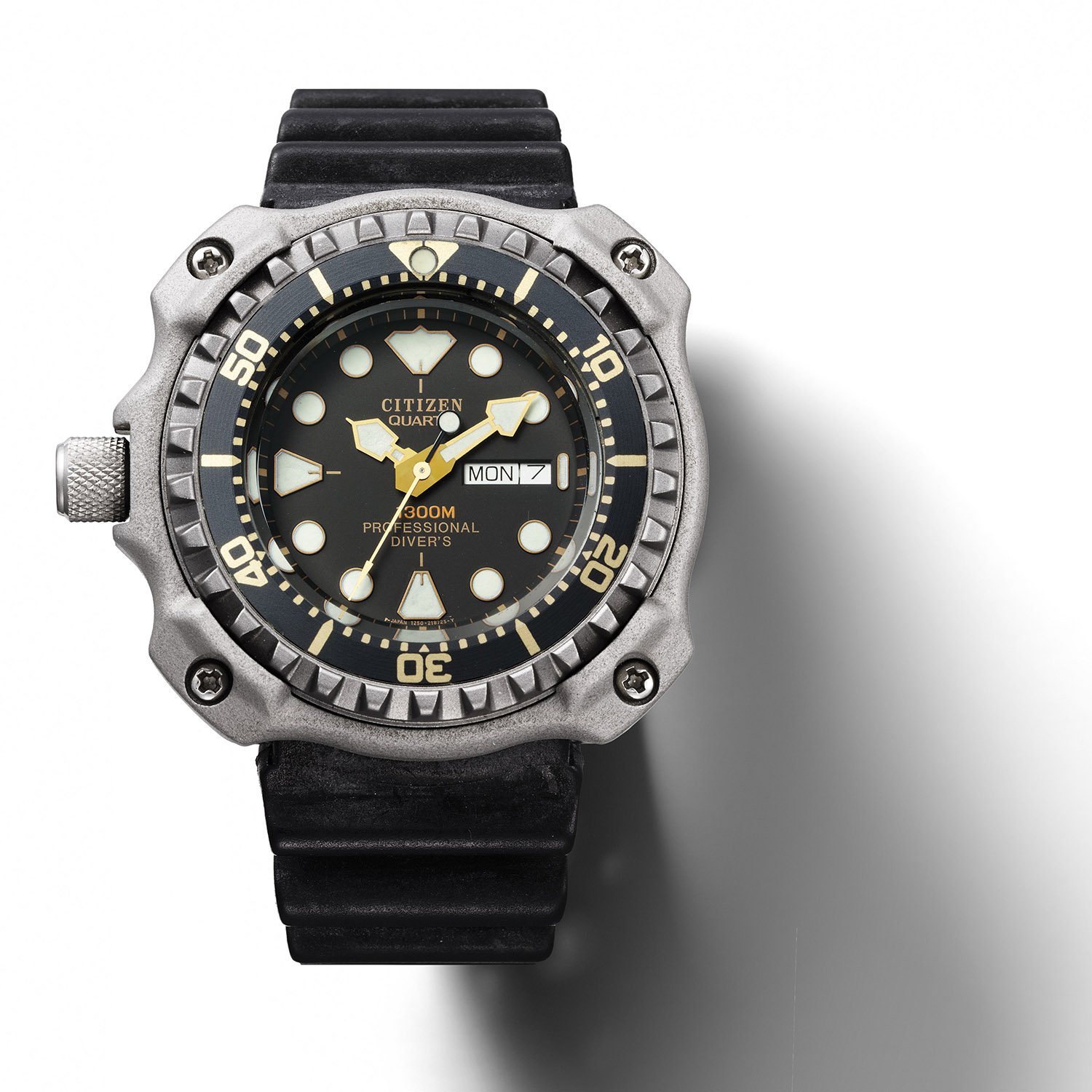 1982 Citizen ProDiver Professional Diver 1300m The iconic 1982 Citizen Professional Diver 1300m. To deal with saturation diving, Citizen opted for an ultra-hermetic, rust-resistant titanium case.