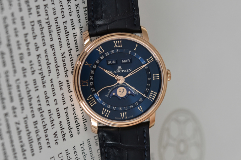 Blancpain Villeret Quantieme Complet Blue Dial Red Gold 6654 3640 55B - Complete Calendar