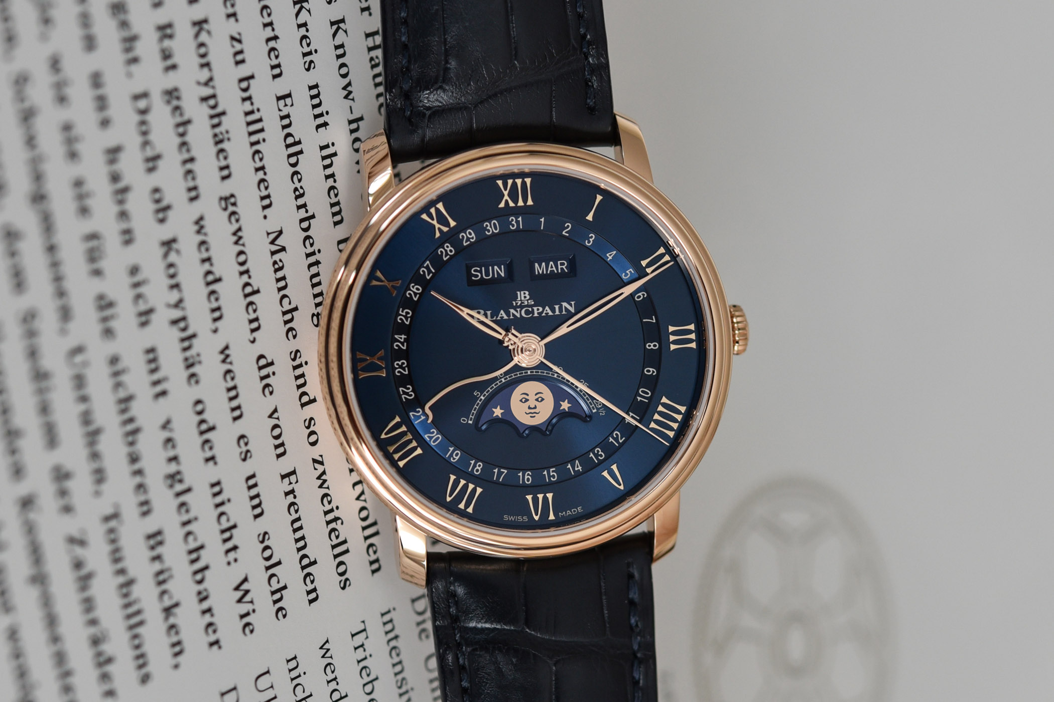 Blancpain Villeret Quantieme Complet Blue Dial Red Gold 6654 3640 55B - Complete Calendar