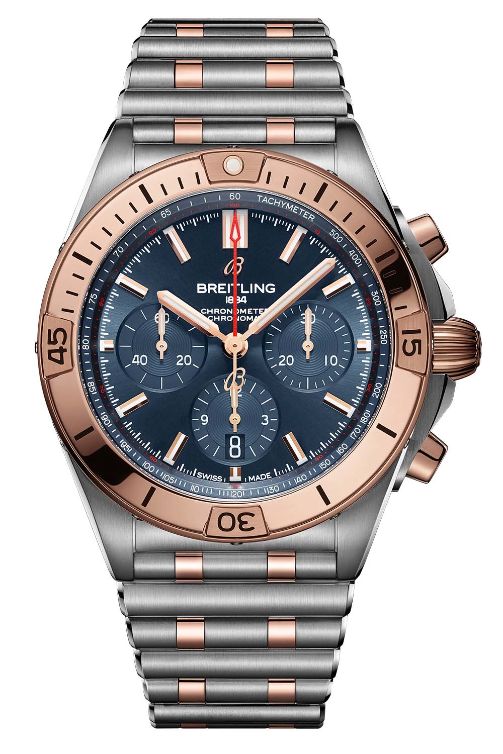 Breitling Chronomat B01 42 Blue Dial Two-Tone Red Gold and Steel UB0134101C1U1 2020 Breitling Chronomat B01 42