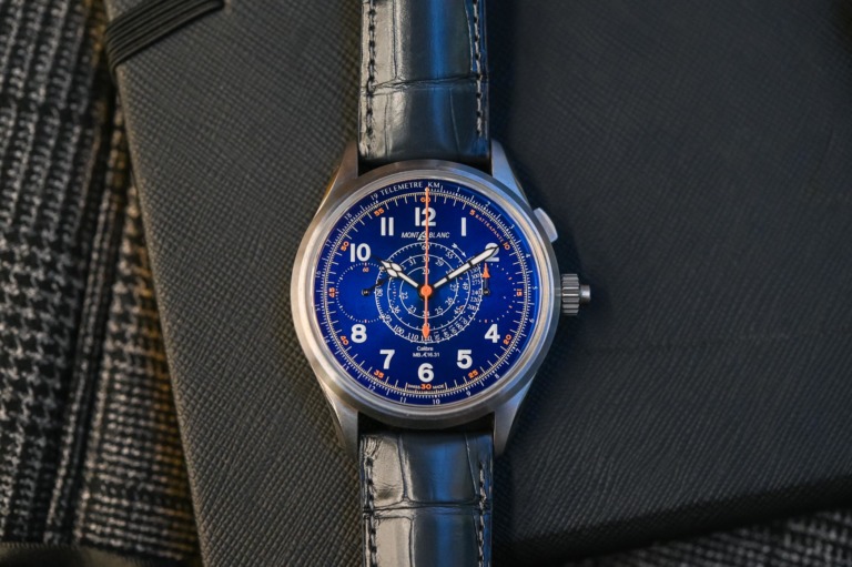 Montblanc 1858 Split Second Chronograph Limited Edition 100 Titanium Blue Enamel