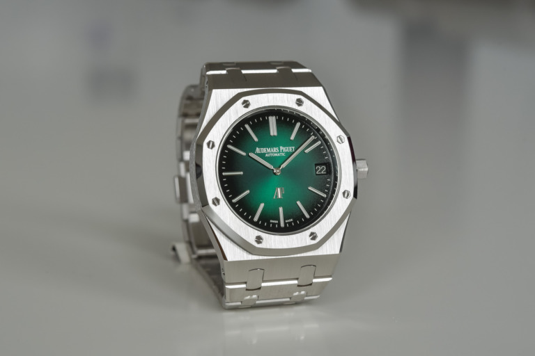 Audemars Piguet Royal Oak Jumbo Extra-Thin Platinum Smoked Green Dial 15202PT
