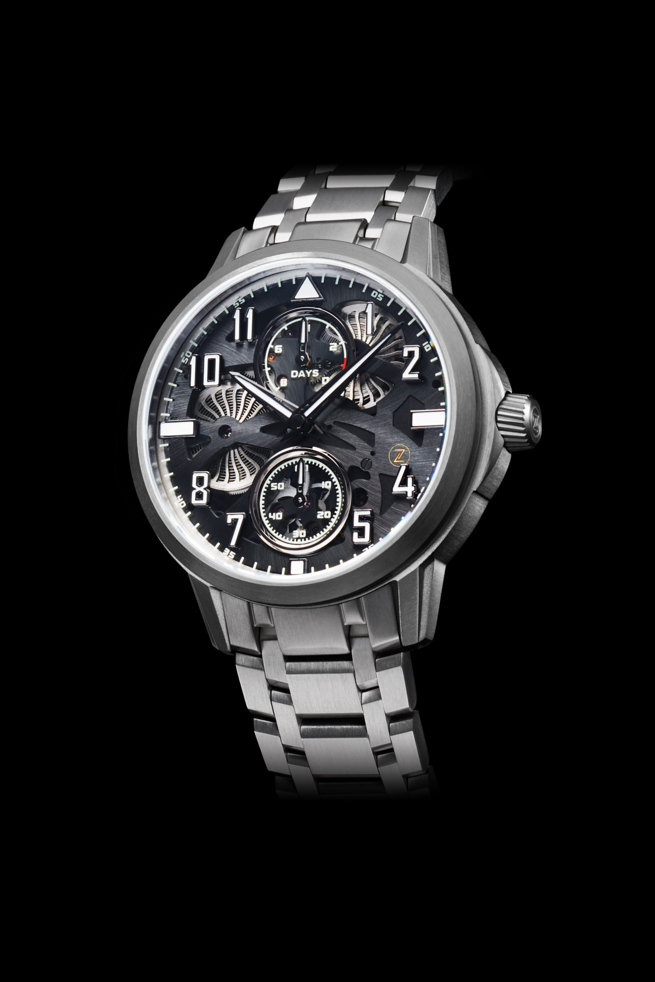 Zelos Mirage 2 Eight-Day Skeleton - Titanium 'Anthracite' on bracelet Zelos Mirage 2 Eight-Day Skeleton