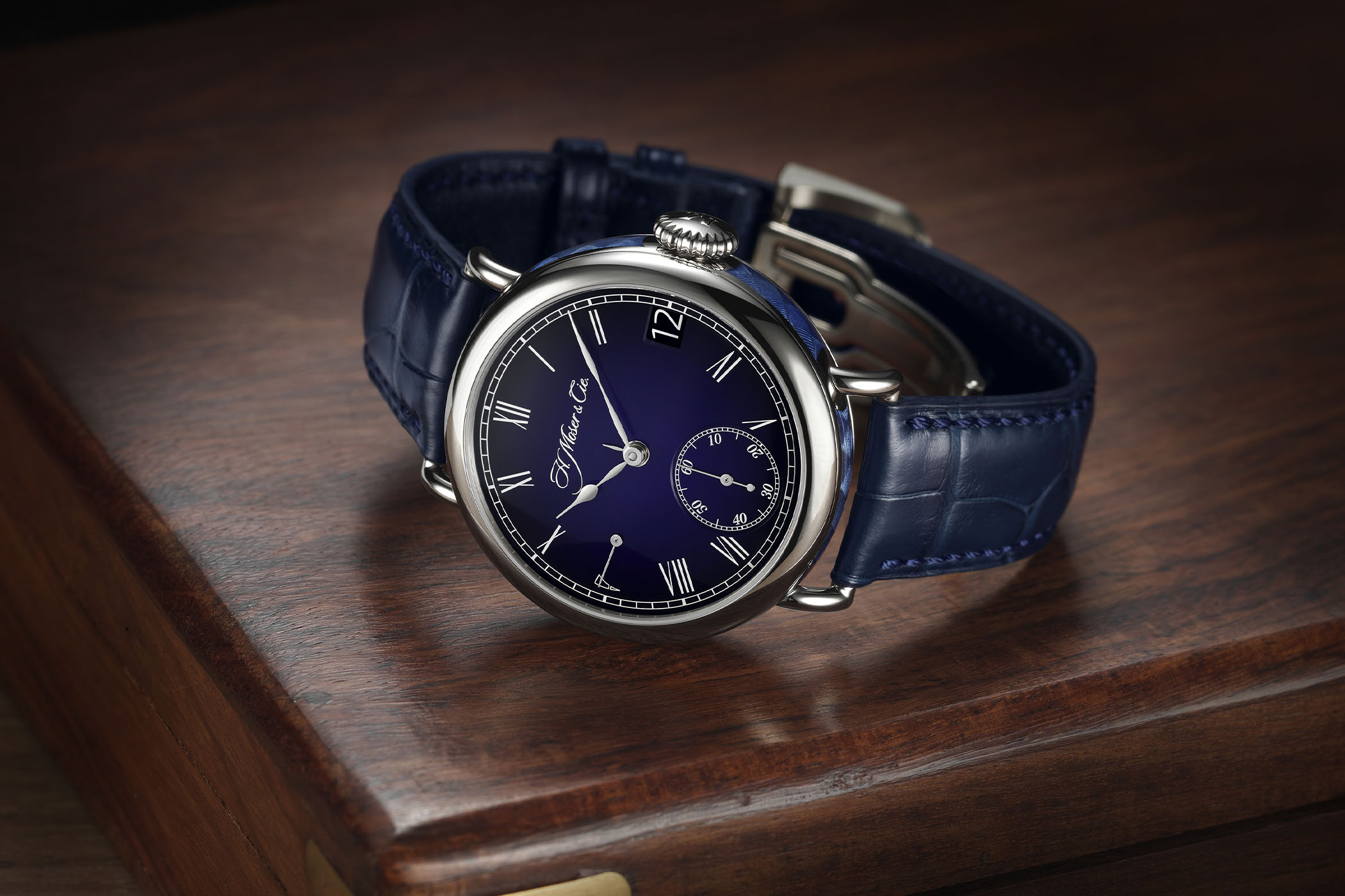 H Moser Cie Heritage Perpetual Calendar Midnight Blue Enamel 8800-0203