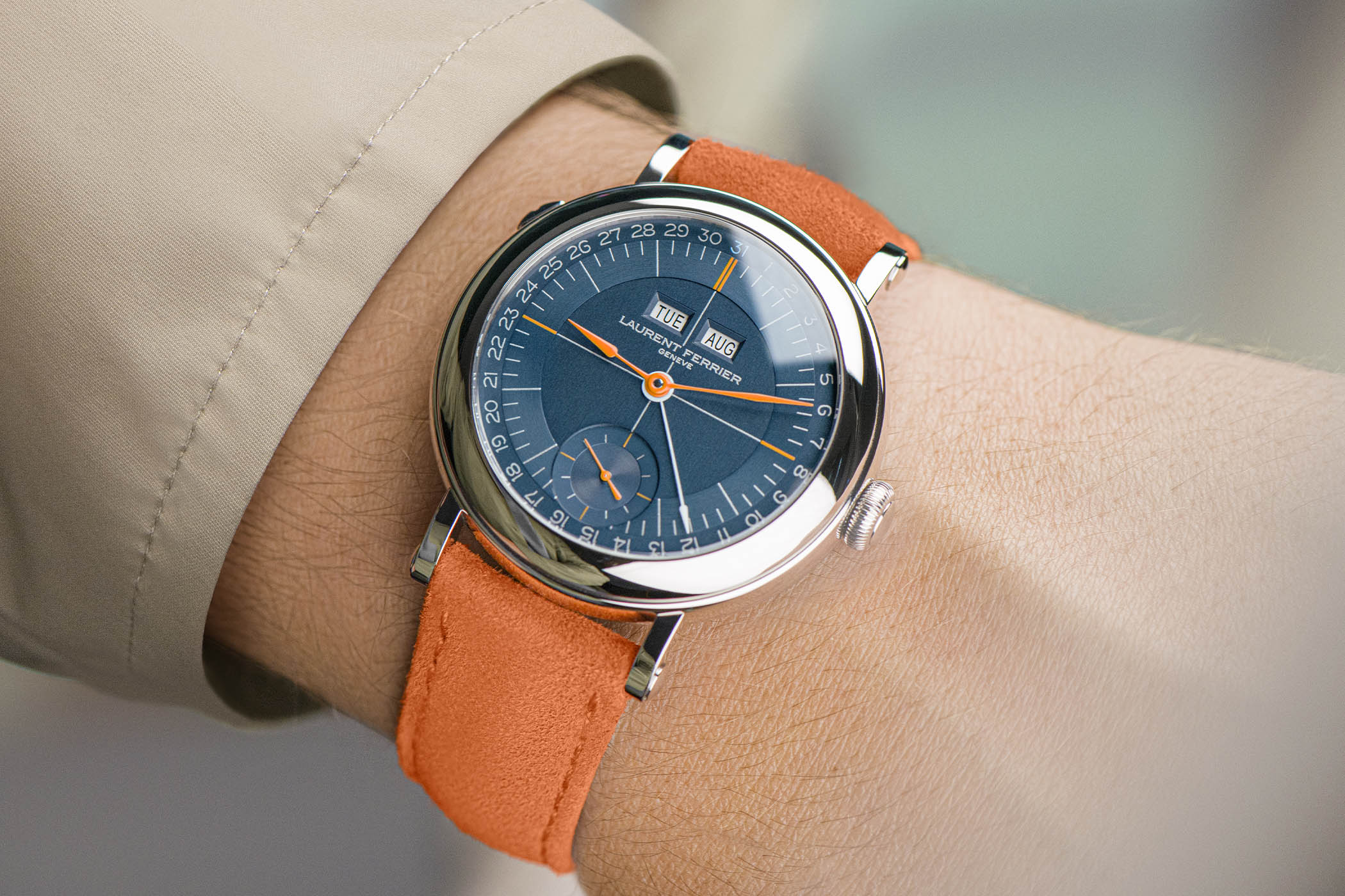 Laurent Ferrier Montre Ecole Annual Calendar Navy Orange Serie Aterlier II