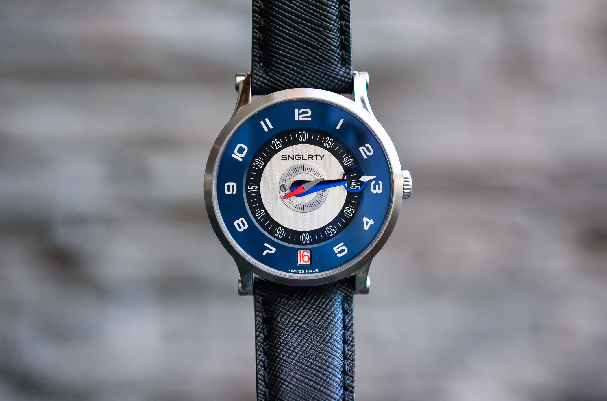 SNGLRTY Blue Steel OHI-4 patented display watch independent watchmaking