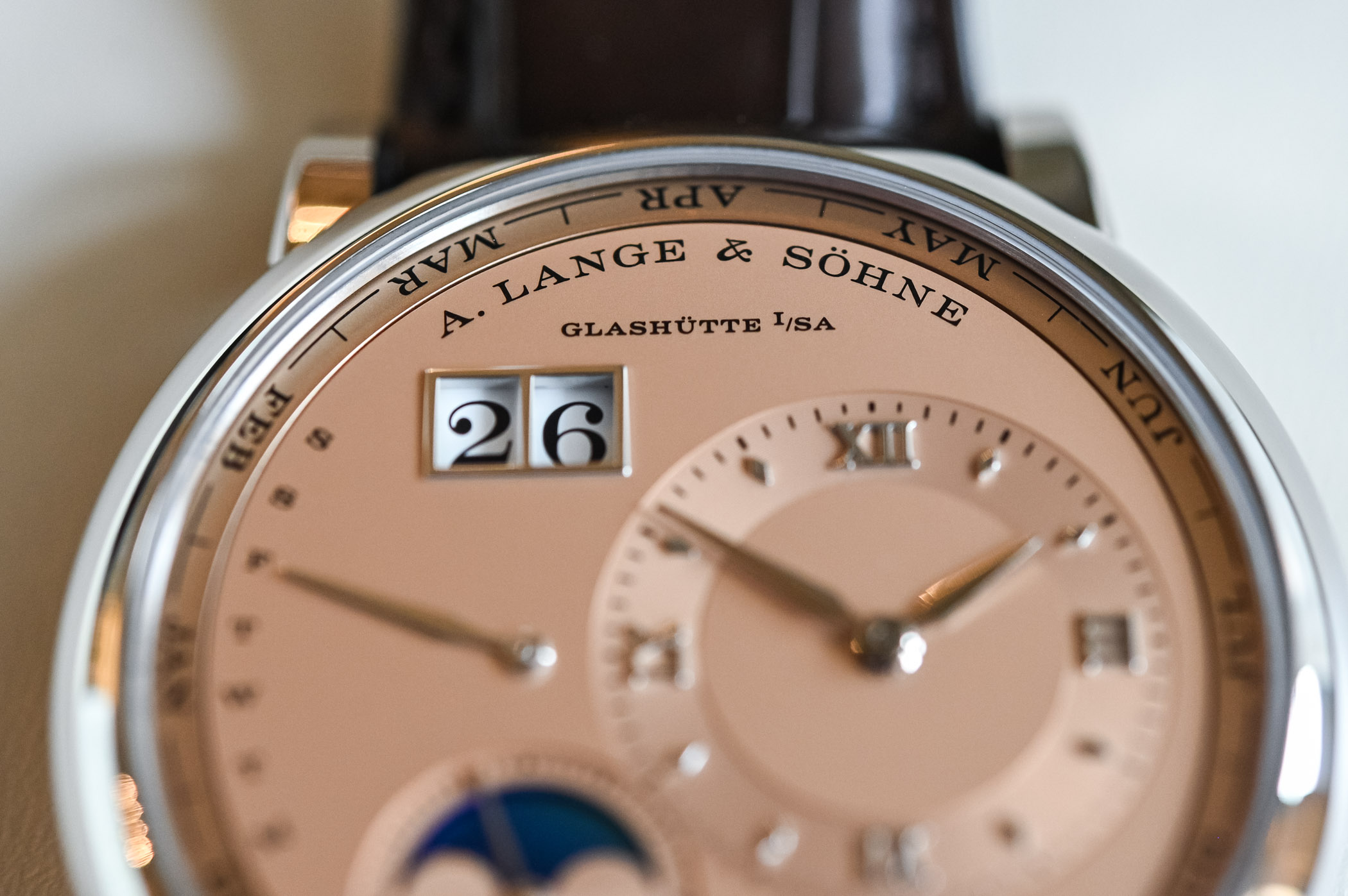 A Lange Sohne Lange 1 Perpetual Calendar White Gold Salmon Pink Gold Dial - 345.056 - review - 8 A. Lange & Söhne Lange 1 Perpetual Calendar White Gold Case Salmon Pink Gold Dial Limited Edition