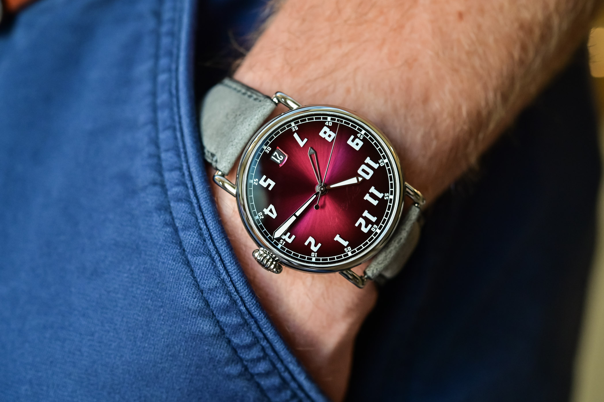 H. Moser & Cie. Heritage Dual Time Burgundy Fumé Dial