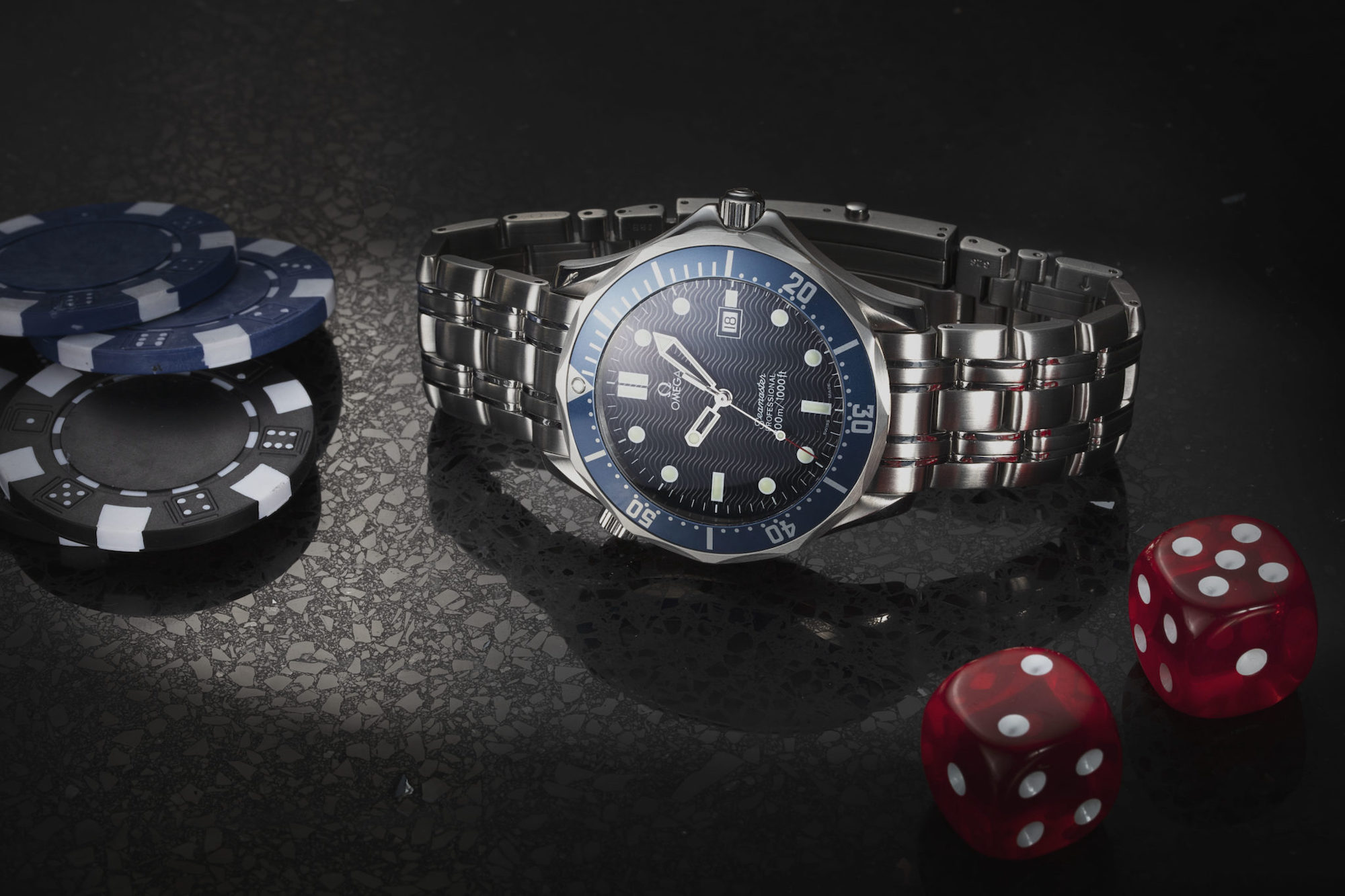 Omega Seamaster Diver 300M Professional Quartz Goldeneye 1995 The most famous of them all, and the first to appear on camera, the Omega Seamaster Diver 300M Professional Quartz worn in Goldeneye 1995 - image by Watchfinder