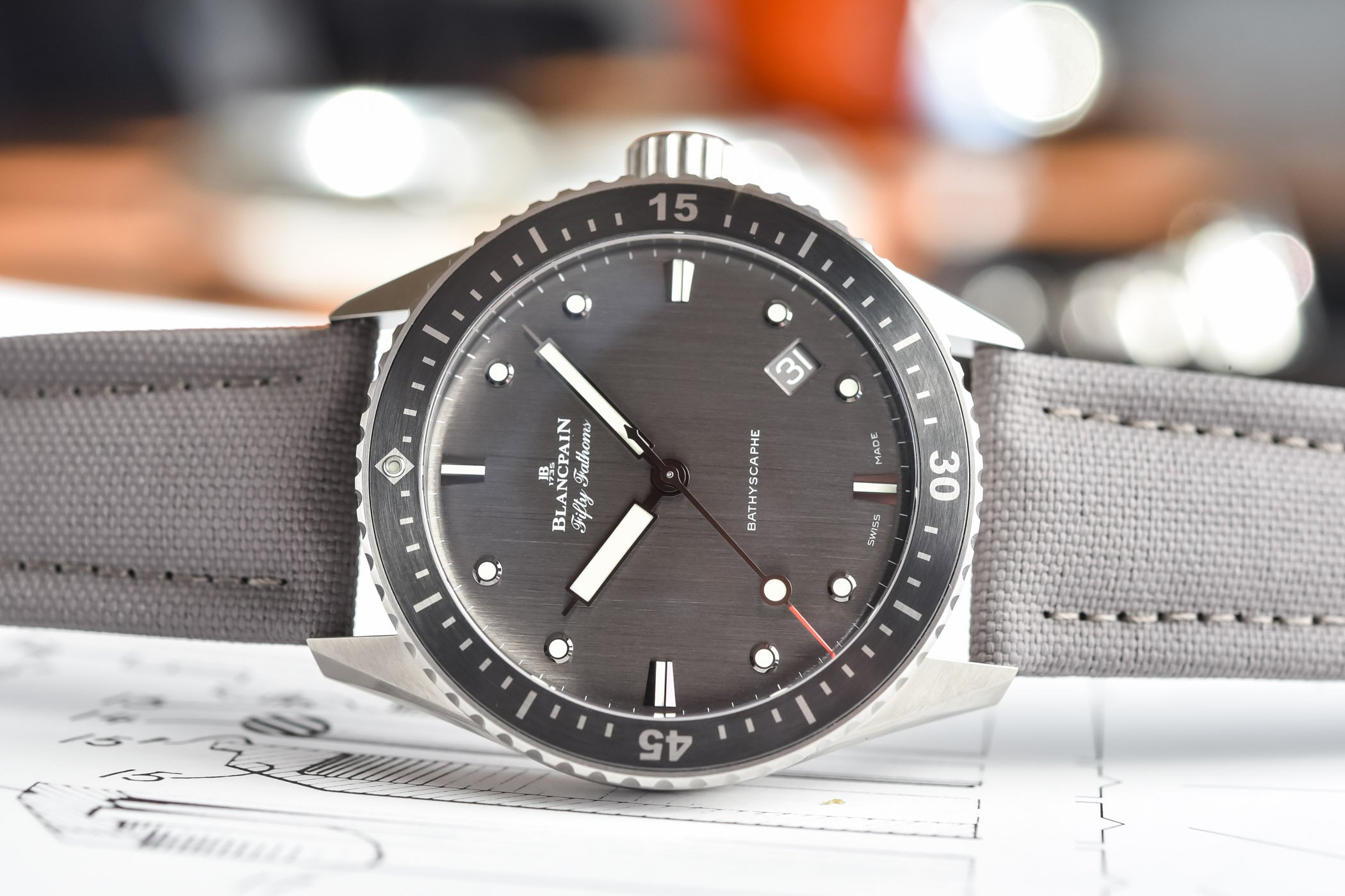 2021 Blancpain Fifty Fathoms Bathyscaphe Titanium 43mm - 5000-1210-G52A sailcloth strap - review - 1 2021 Blancpain Fifty Fathoms Bathyscaphe Titanium 43mm - 5000-1210-G52A sailcloth strap