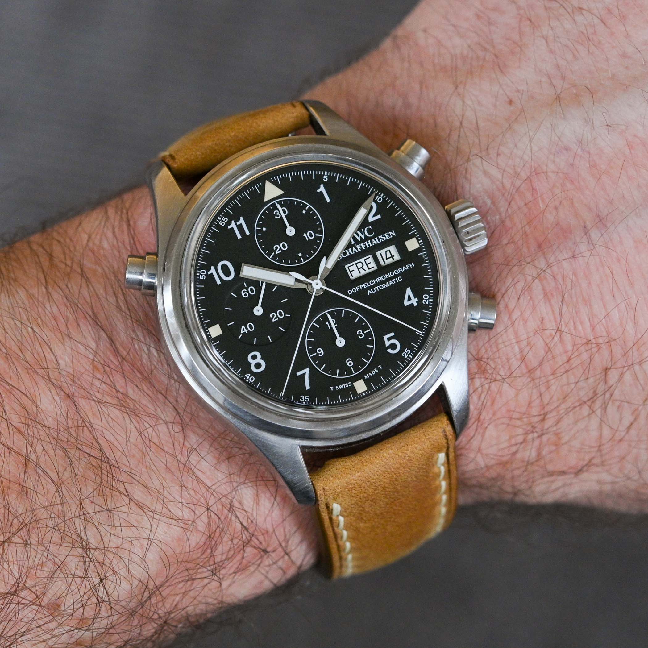 IWC Doppelchronograph 3711 Pilot Watch - Collector Guide - 24 IWC Doppelchronograph 3711 Pilot Watch wristshot leather strap