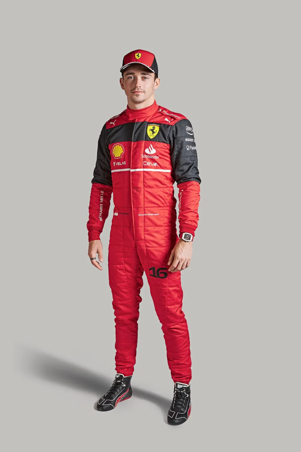 Charles Leclerc wearing a Richard Mille Charles Leclerc with a Richard Mille on the wrist.