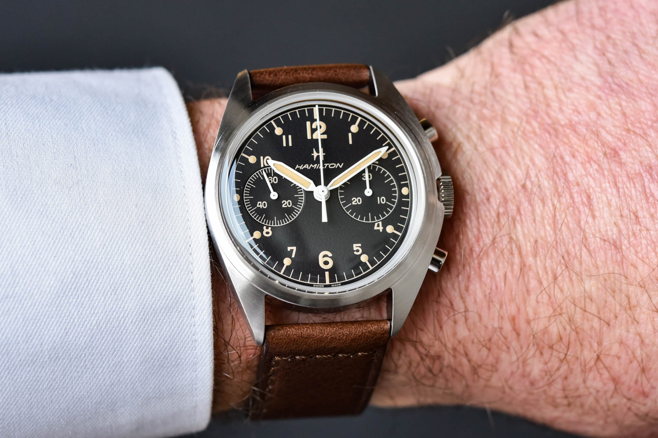 Hamilton Khaki Pilot Pioneer Mechanical Chronograph - vintage-inspired pilot chronograph 1970s Royal Air Force - H76409530 - review - 3 Hamilton Khaki Pilot Pioneer Mechanical Chronograph H76409530