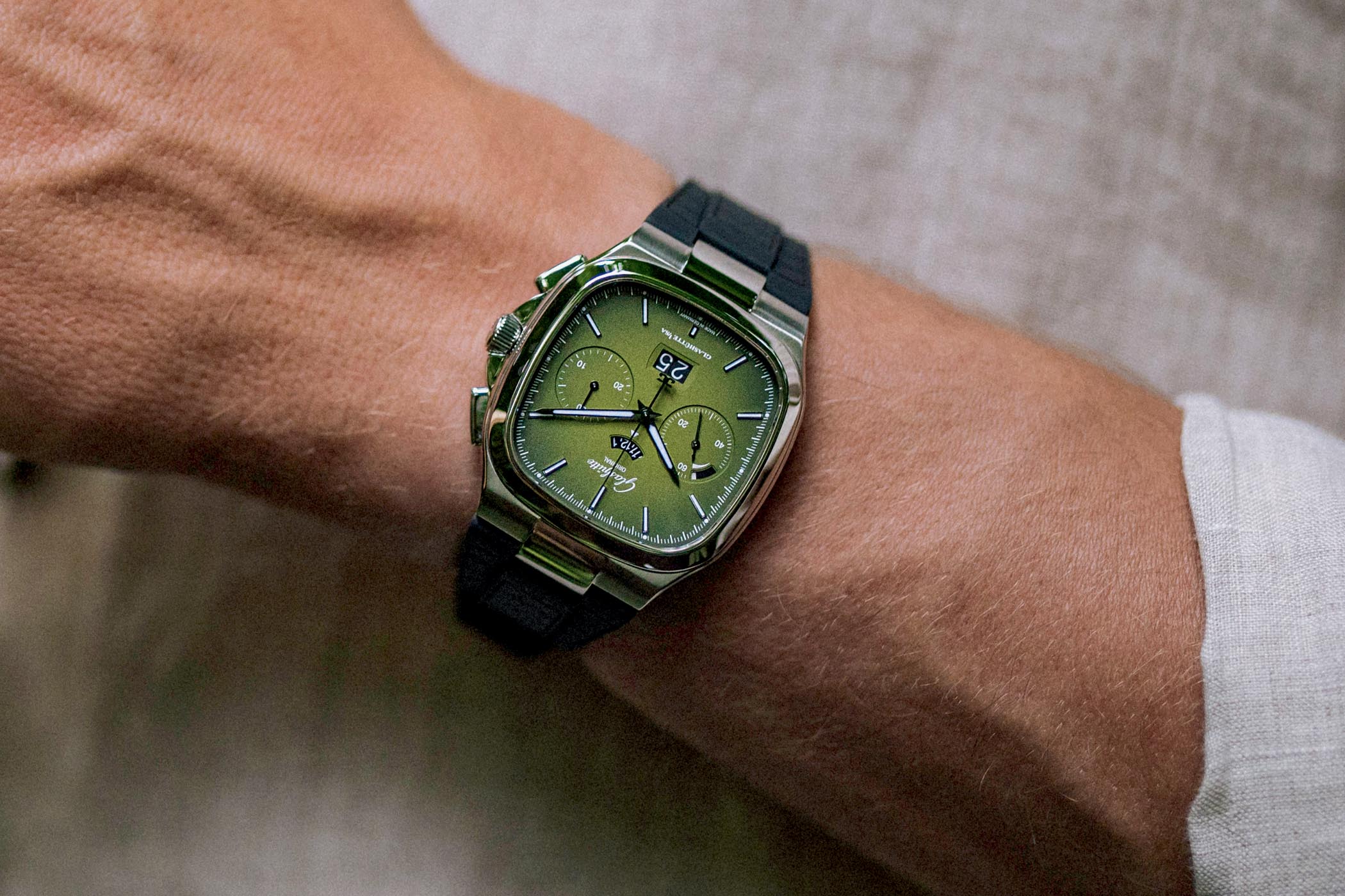 Glashutte Original Seventies Chronograph Panorama Date Fab Green dial