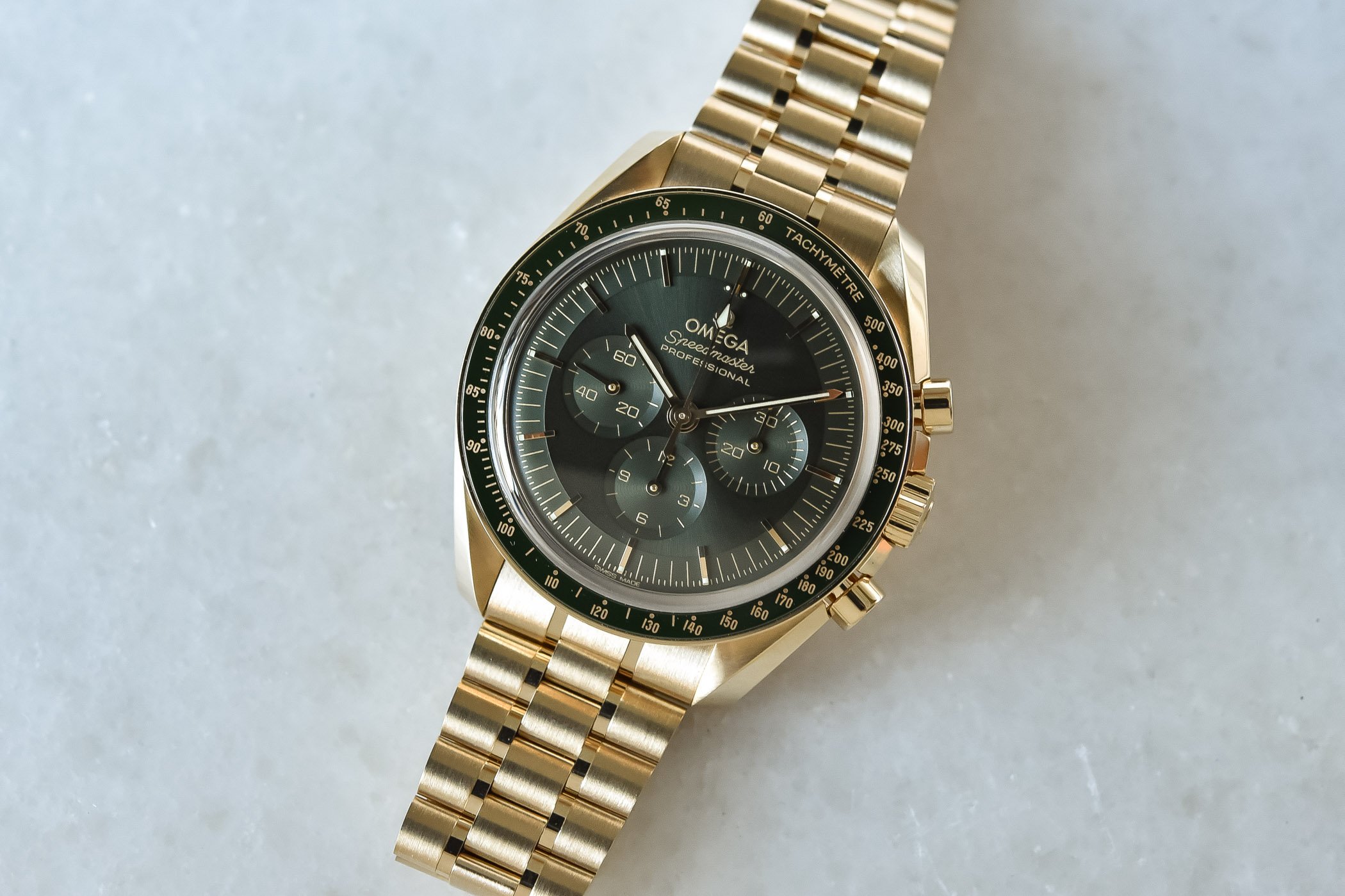 Omega Speedmaster Moonwatch Moonshine Gold Green Dial