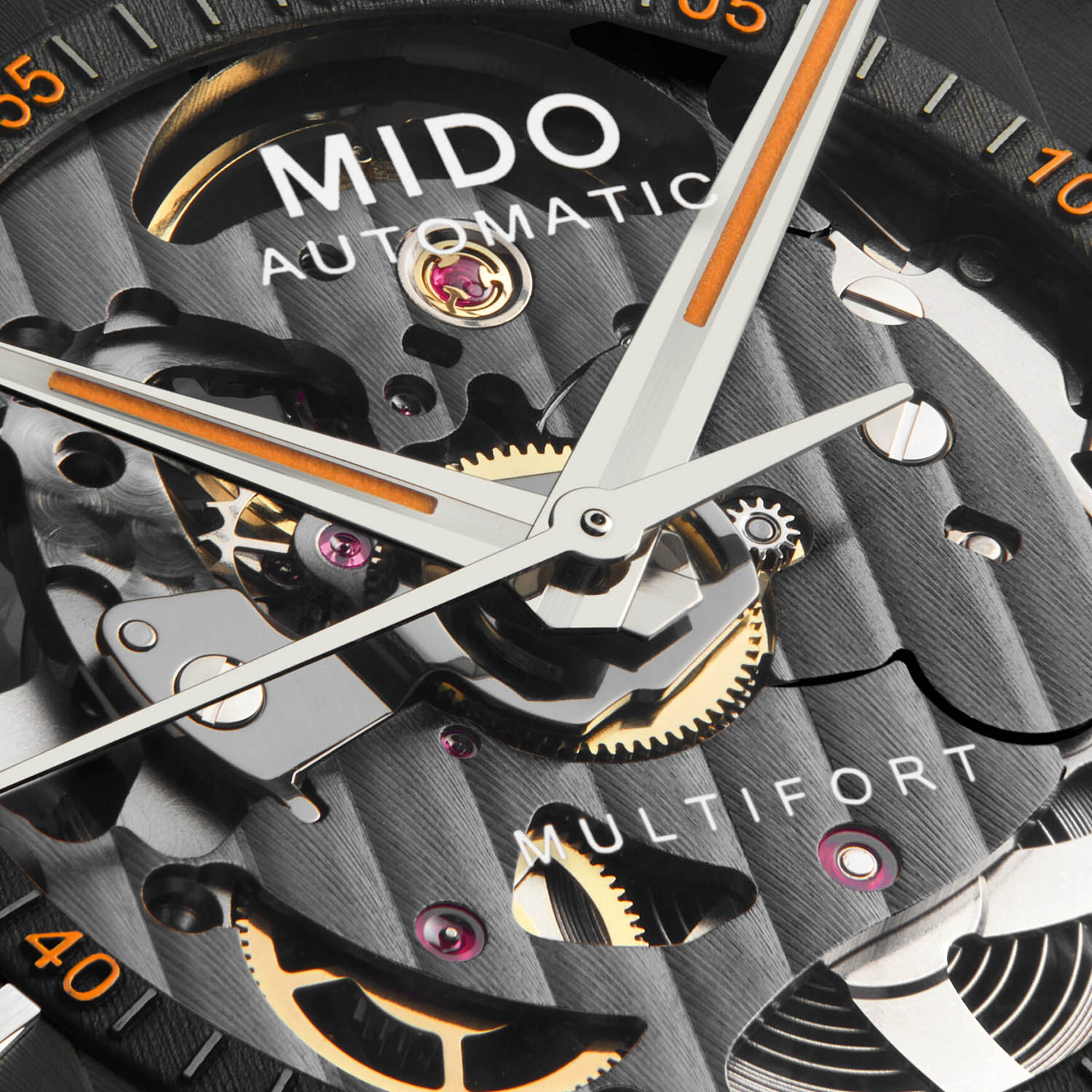 Mido Multifort Skeleton Vertigo orange-and-black M038.436.37.051.00 - 4 Mido Multifort Skeleton Vertigo
