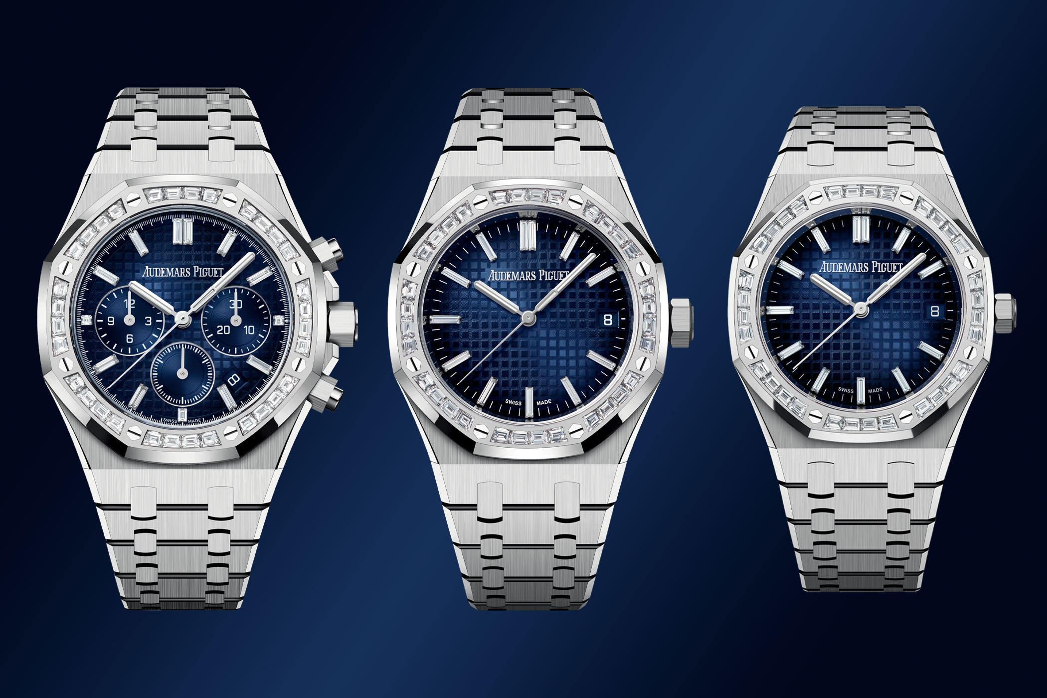 2023 Audemars Piguet Royal Oak With Blue Smoked Dials and Diamond Bezel