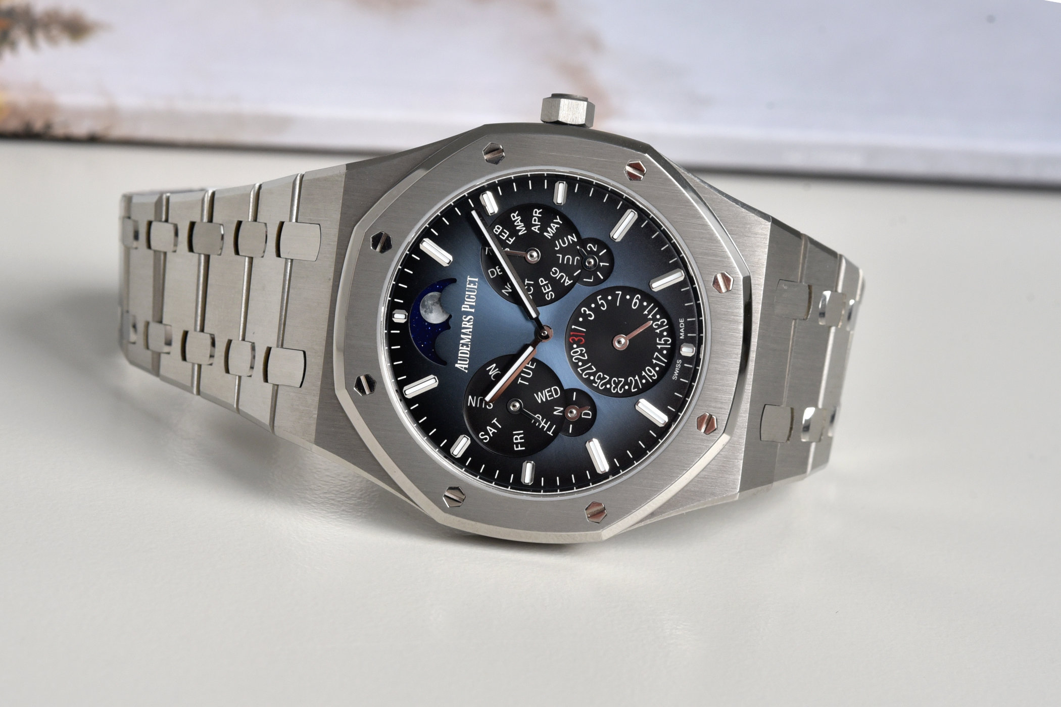 Audemars Piguet Royal Oak Perpetual Calendar Selfwinding Ultra-Thin Smoky Blue Dial 26586TI - 5 Audemars Piguet Royal Oak Perpetual Calendar Selfwinding Ultra-Thin Smoky Blue Dial 26586TI - 5