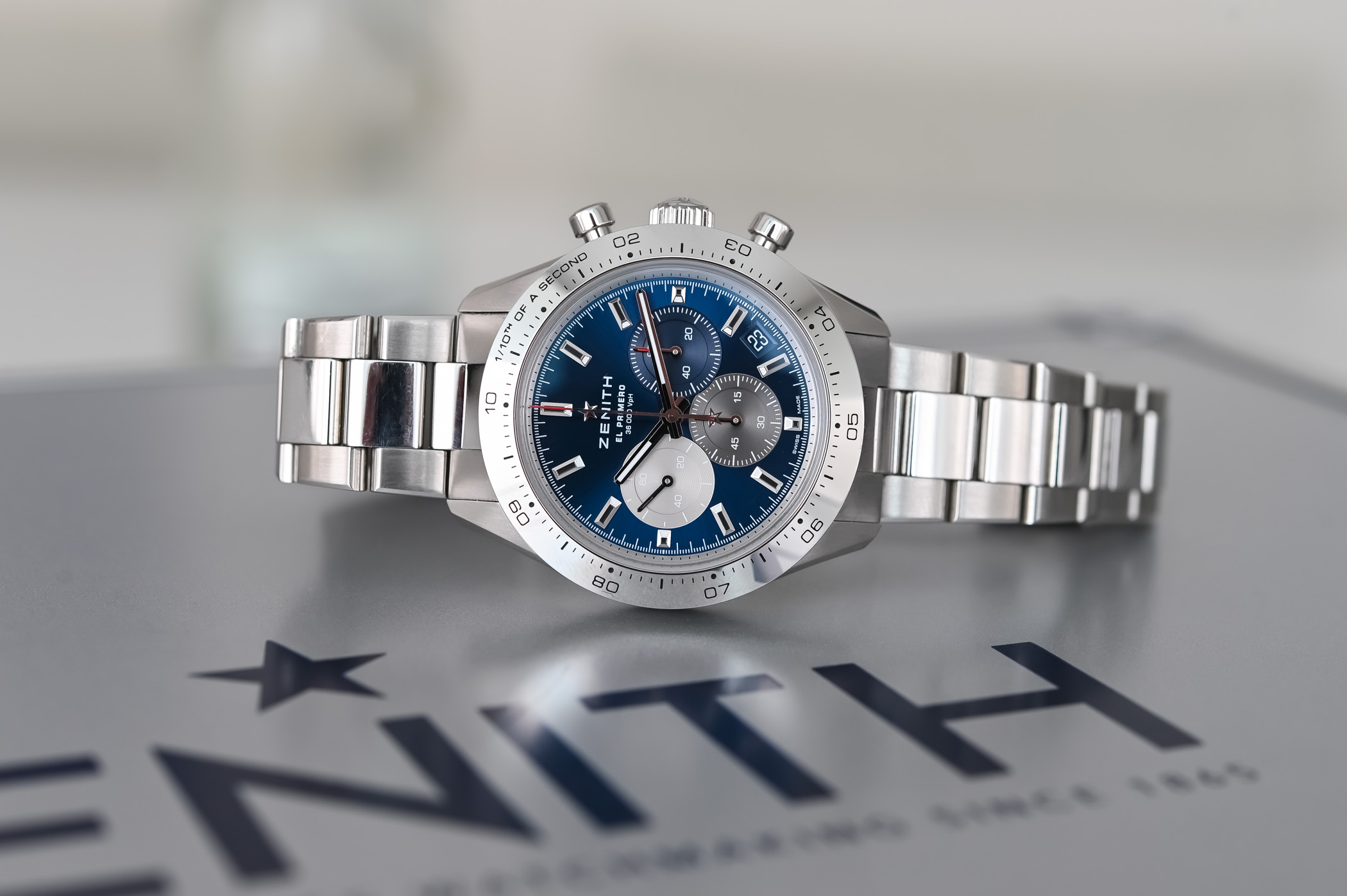 Zenith Chronomaster Sport Polished Steel Bezel Metallic Blue Dial