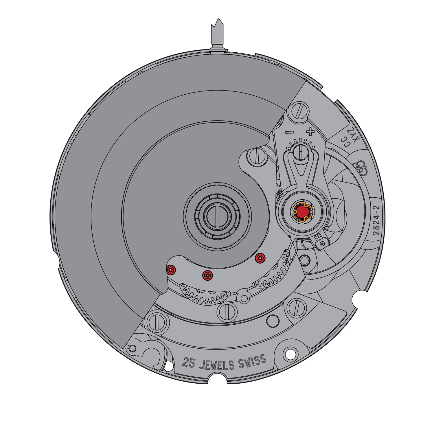 technical drawing ETA 2824-2 back technical drawing ETA 2824-2 back