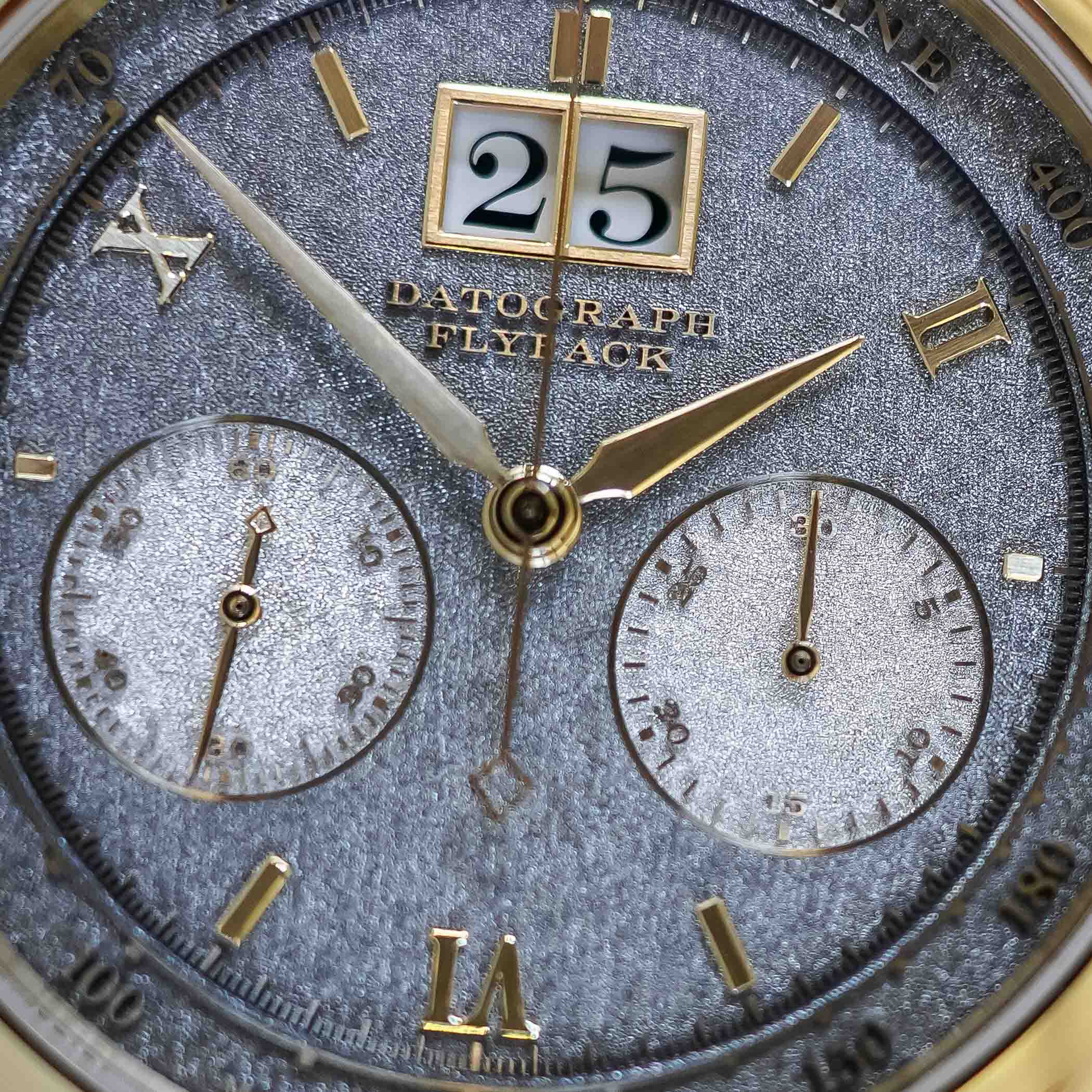 A Lange Sohne Datograph handwerkskunst 25th anniversary tremblage dial no power reserve roman numerals yellow gold - review - 11 A Lange Sohne Datograph handwerkskunst 25th anniversary tremblage dial no power reserve roman numerals yellow gold - review - 11