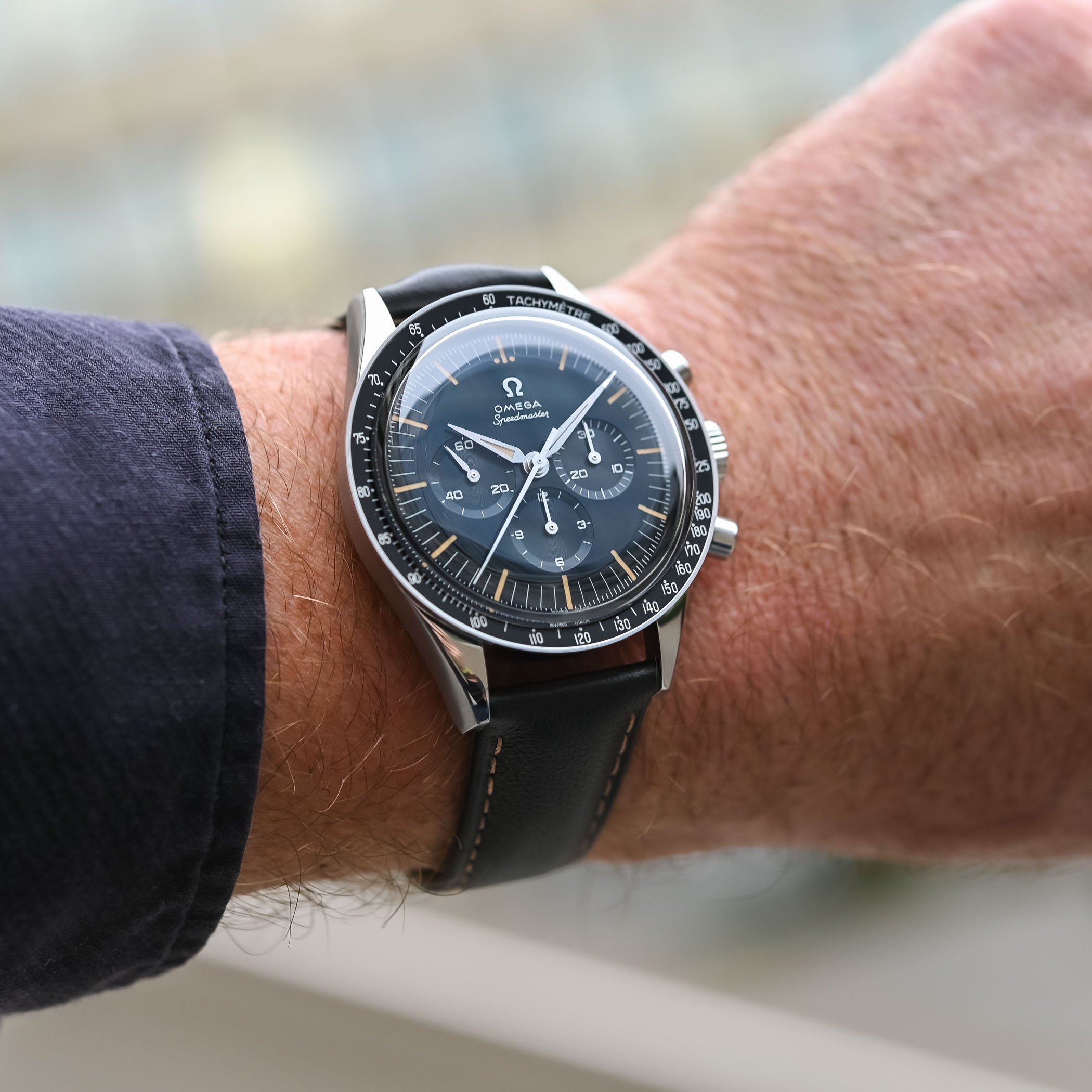 2024 Omega Speedmaster FOiS First Omega in Space grey-blue dial review - comparison old Speedmaster FOiS - 1 2024 Omega Speedmaster FOiS First Omega in Space review