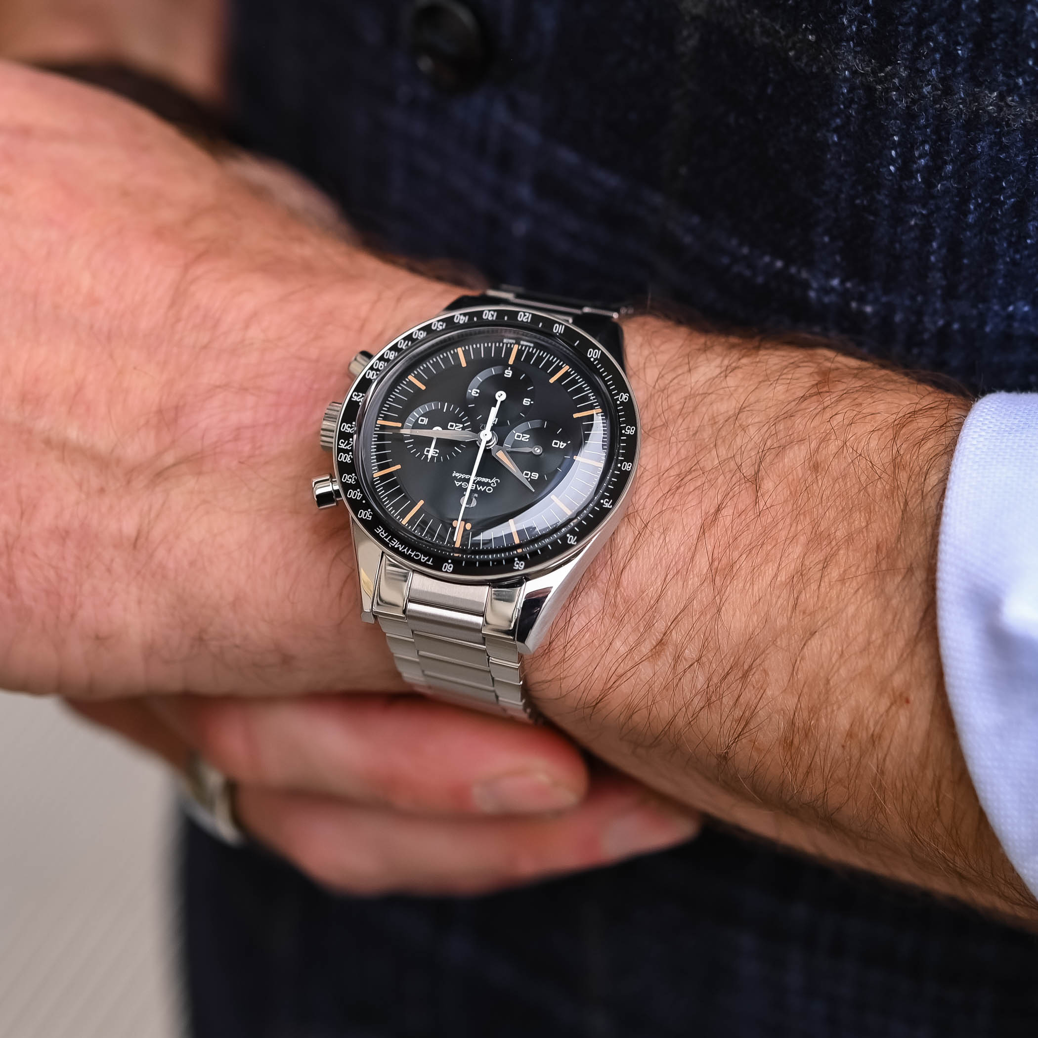 2024 Omega Speedmaster FOiS First Omega in Space grey-blue dial review - comparison old Speedmaster FOiS - 16 2024 Omega Speedmaster FOiS First Omega in Space review