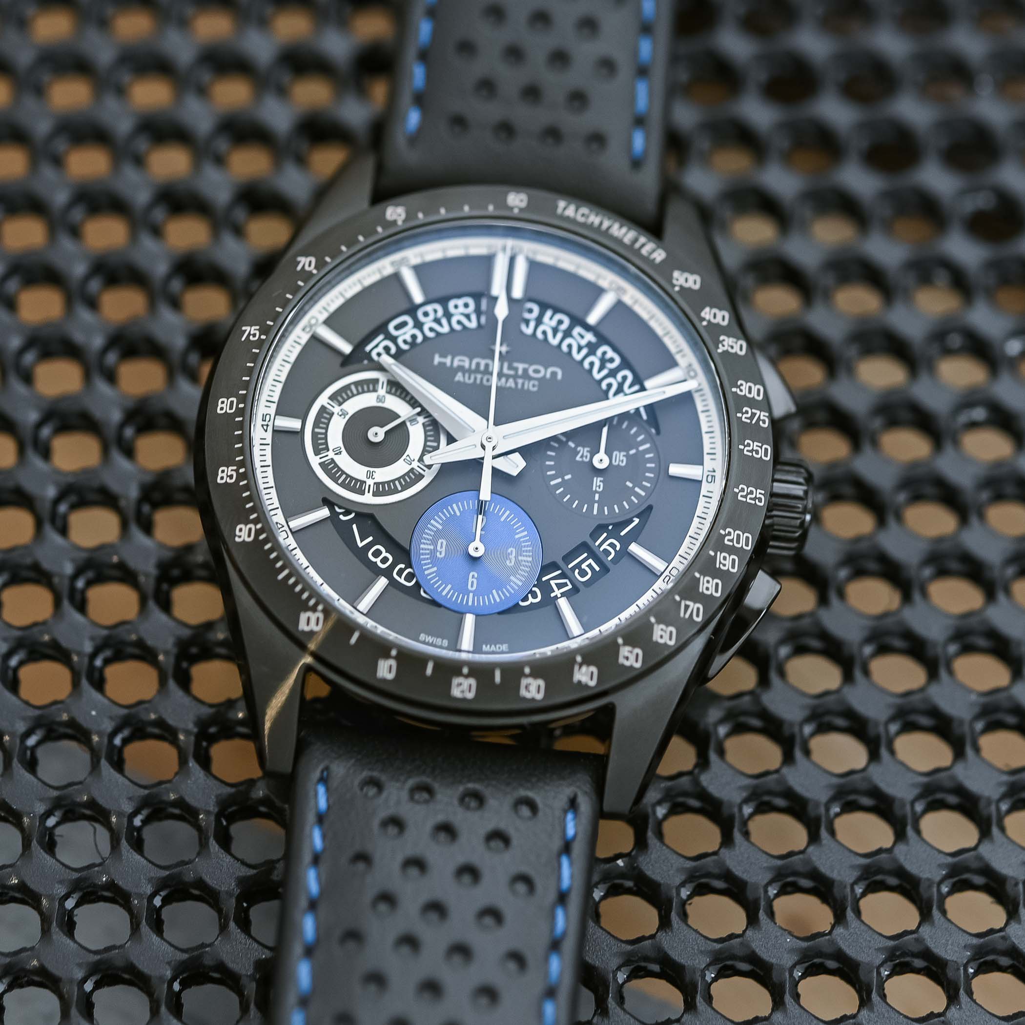 Hamilton Jazzmaster Performer Auto Chrono 42mm Black PVD Openworked Dial H36646780 - review - 7 Hamilton Jazzmaster Performer Auto Chrono 42mm Black PVD Openworked Dial H36646780 - review - 7
