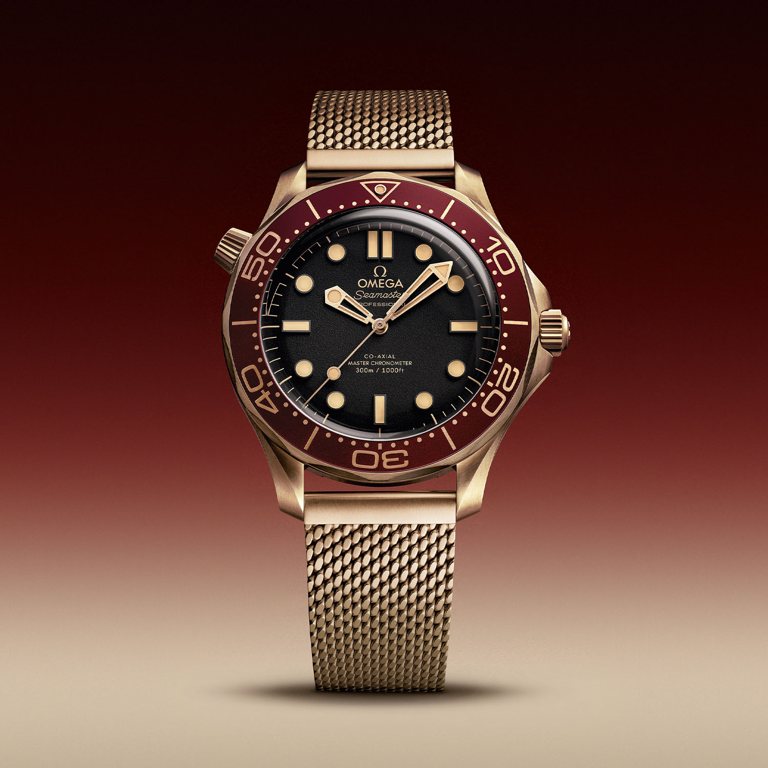Omega Seamaster Diver 300m Bronze Gold Burgundy mesh bracelet Omega Seamaster Diver 300m Bronze Gold Burgundy mesh bracelet