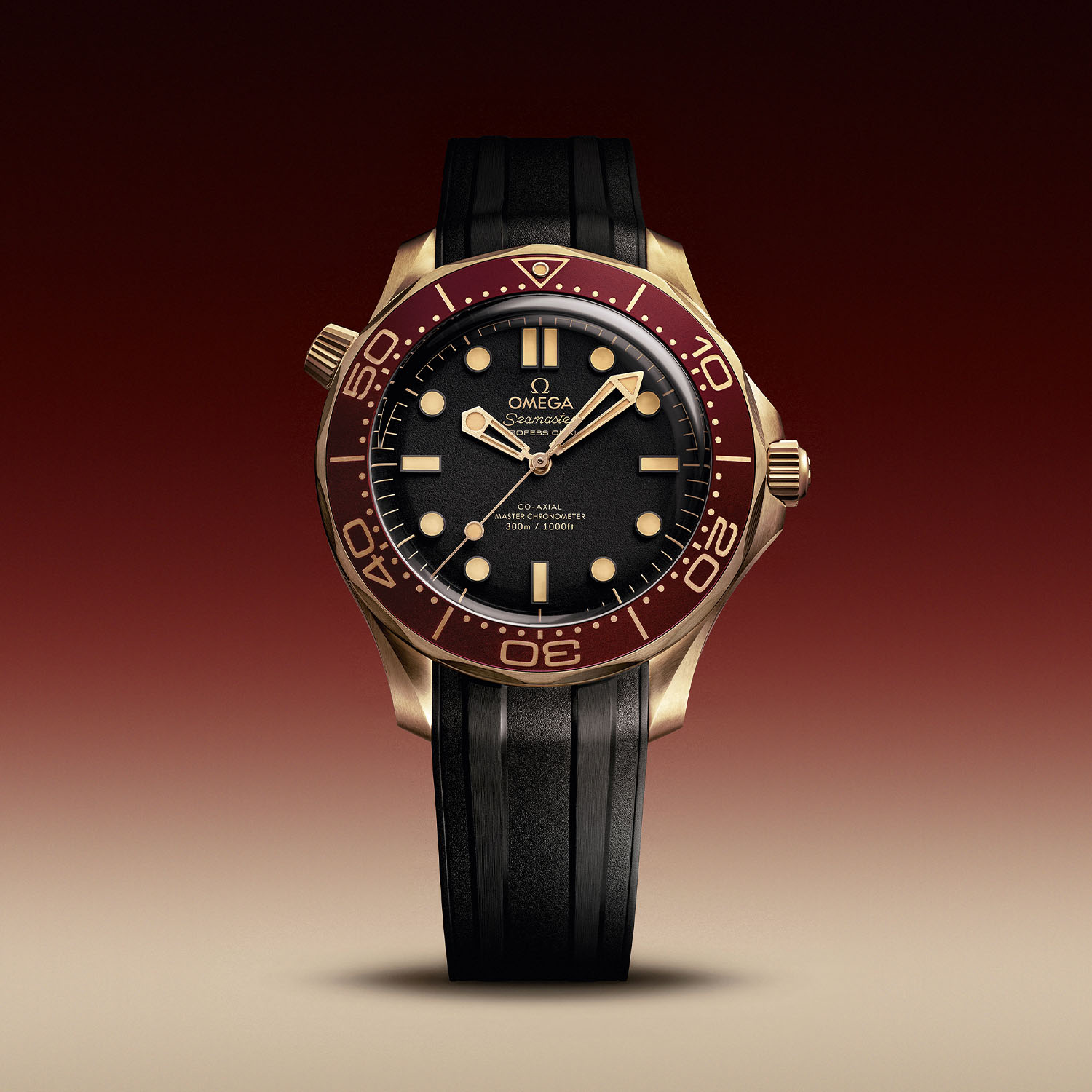 Omega Seamaster Diver 300m Bronze Gold Burgundy rubber strap Omega Seamaster Diver 300m Bronze Gold Burgundy rubber strap