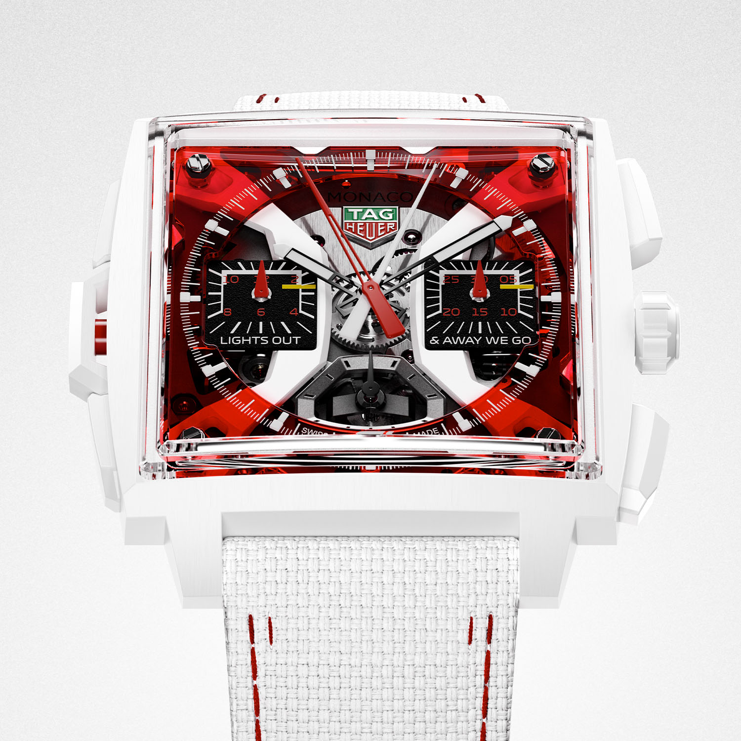 TAG Heuer Monaco Split-Seconds Chronograph F1 White Ceramic Red Dial - 4 TAG Heuer Monaco Split-Seconds Chronograph F1 White Ceramic Red Dial - 4