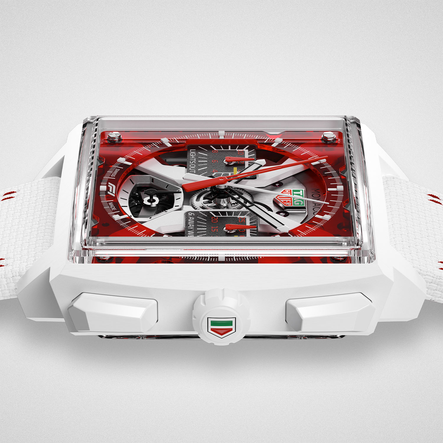 TAG Heuer Monaco Split-Seconds Chronograph F1 White Ceramic Red Dial - 5 TAG Heuer Monaco Split-Seconds Chronograph F1 White Ceramic Red Dial - 5