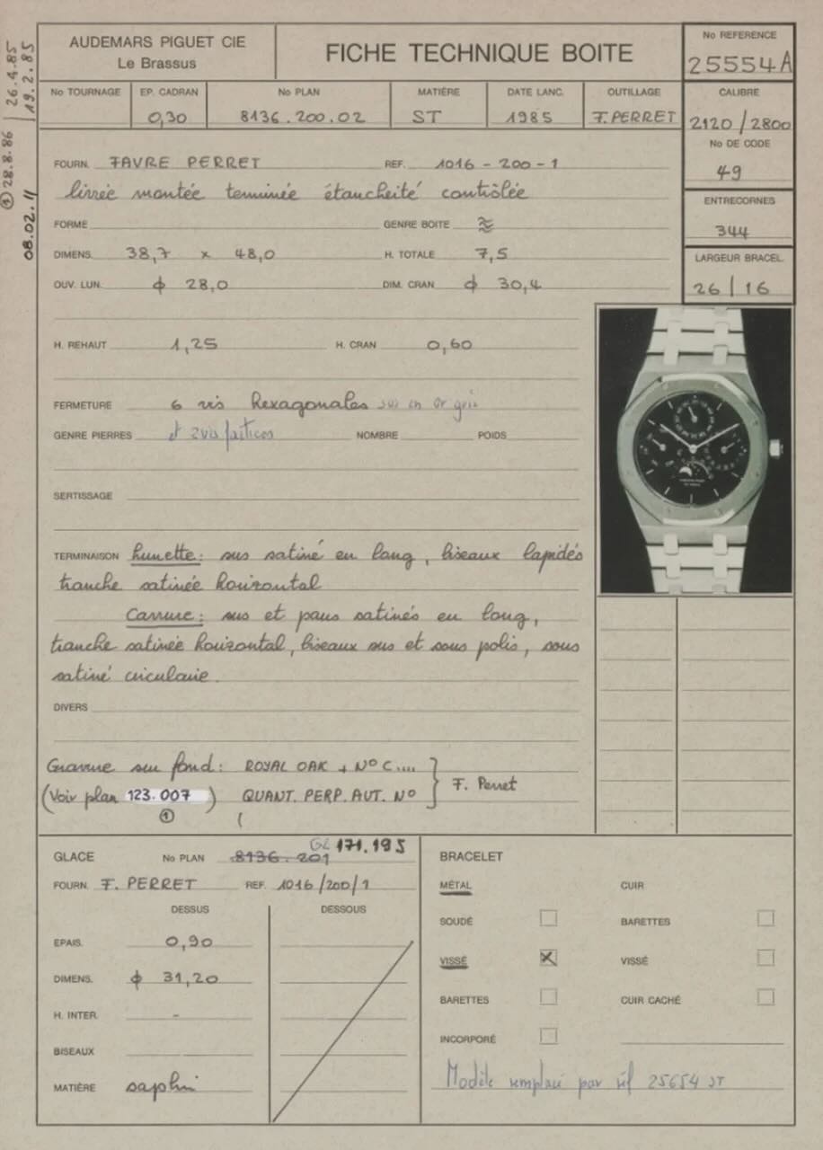 history audemars piguet royal oak perpetual calendar - first technical drawings 25554 - 5 history audemars piguet royal oak perpetual calendar - first technical drawings 25554 - 5
