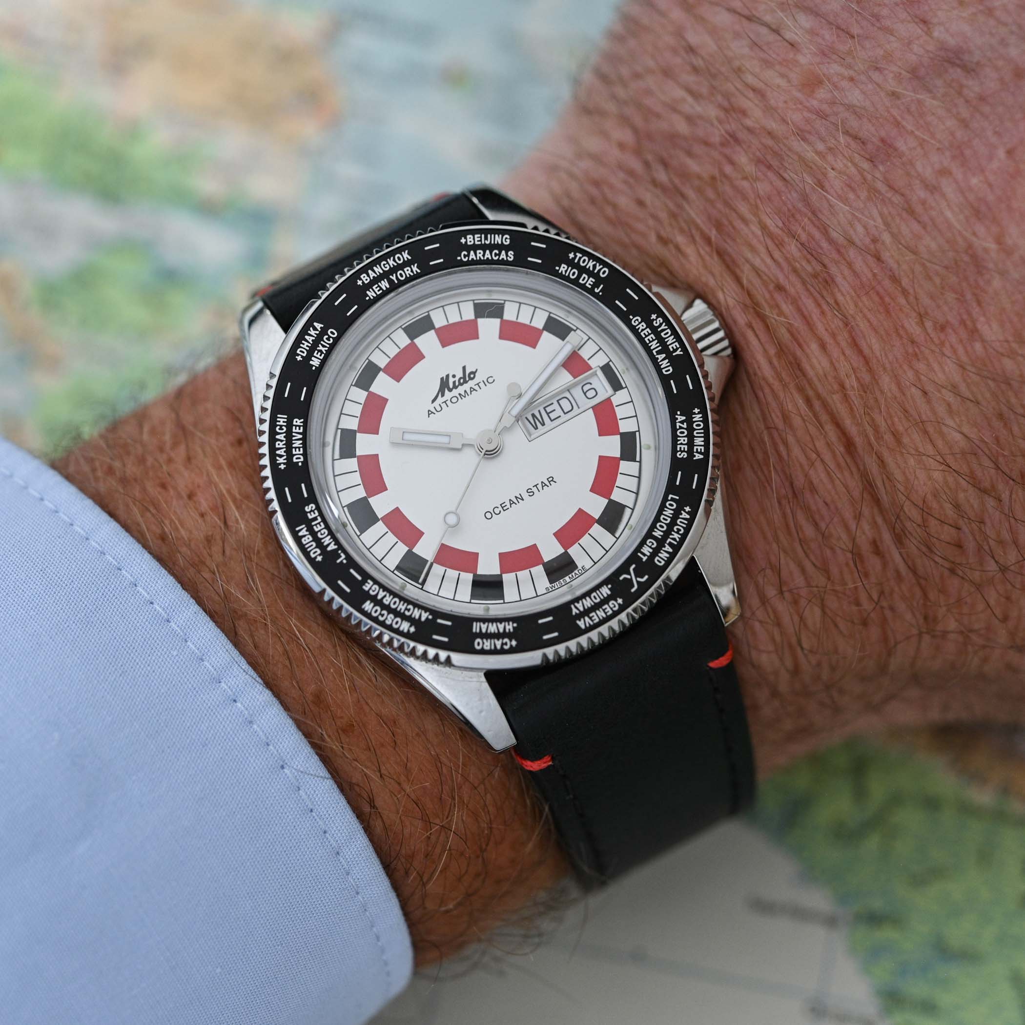 Mido Ocean Star Worldtimer 1970s re-edition chequered dial review 4 Mido Ocean Star Worldtimer 1970s re-edition chequered dial review 4