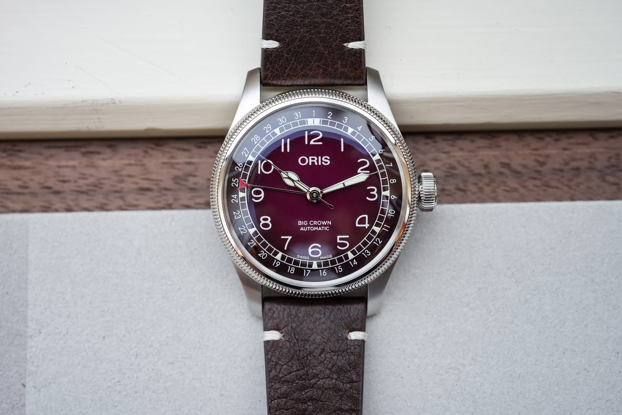 Oris Big Crown Pointer Date x Cervo Volante adds burgundy dial model