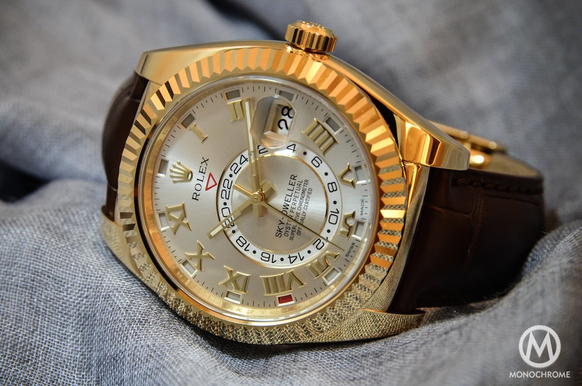 rolex sky dweller silver and gold