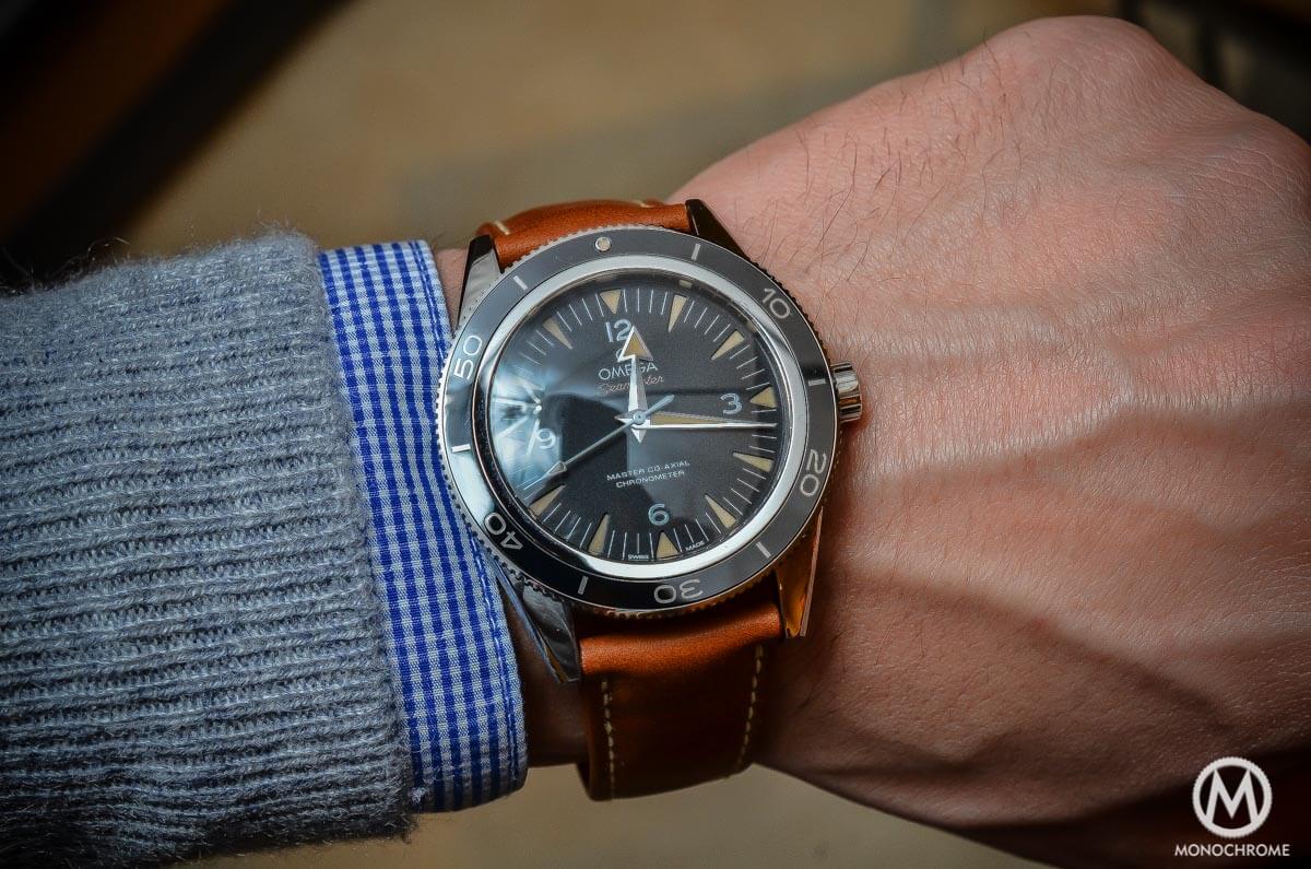 The Omega Seamaster 300 Master Co-Axial Chronometer now on Leather strap  (live pics, specs & price) - Monochrome-Watches
