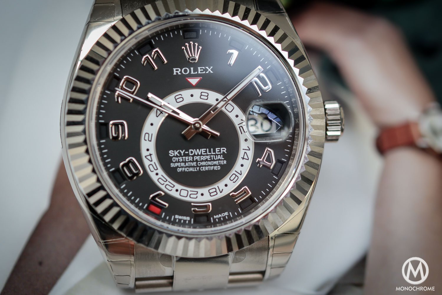 Rolex Sky-Dweller Review - dial and hands - white gold black dial